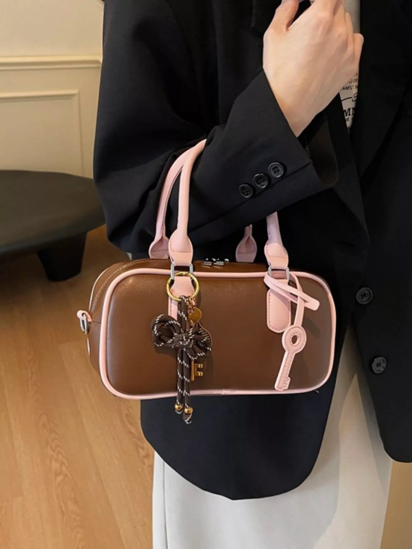 Barrel Crossbody Bag with Key Charm