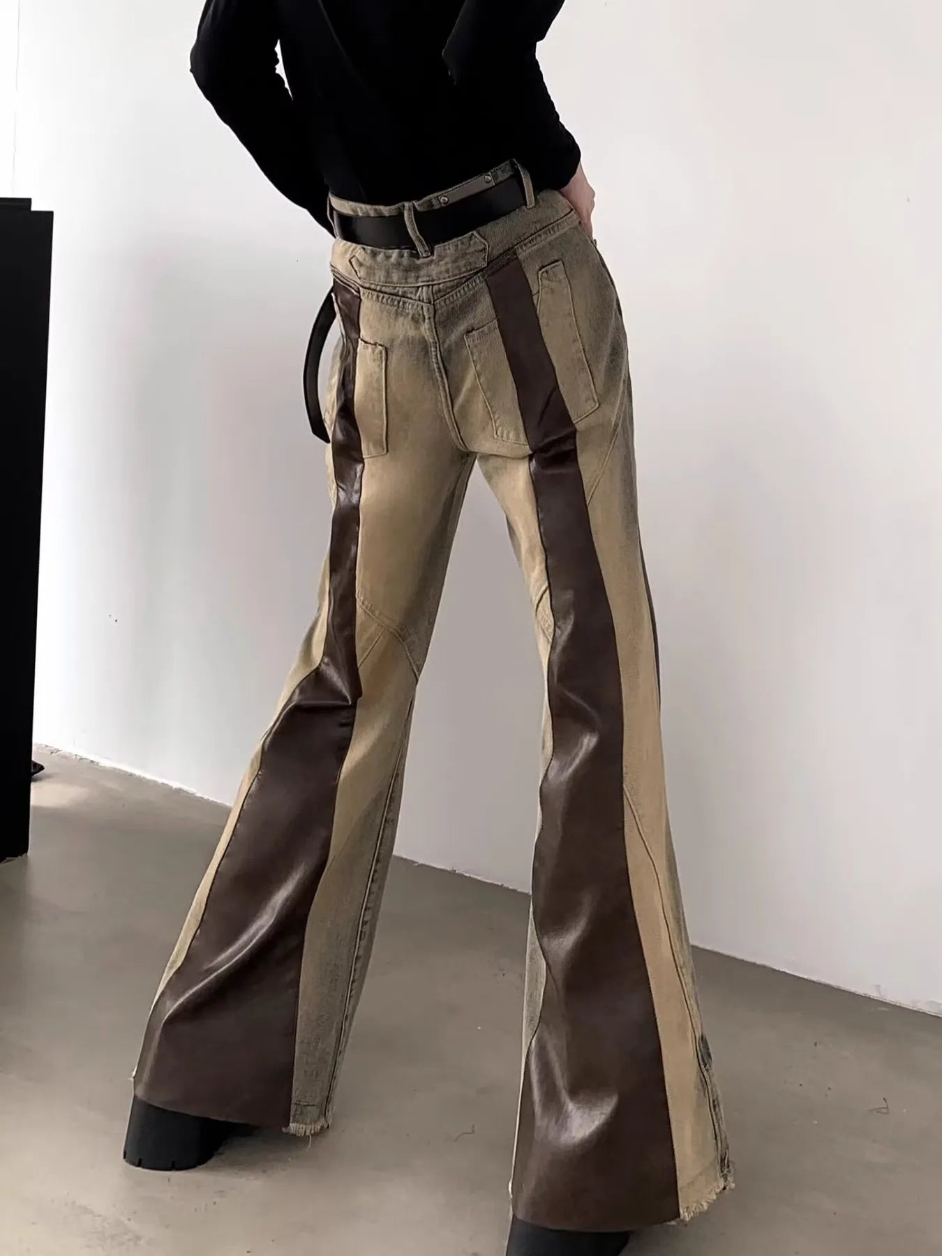 Men's Plus Size Vintage Washed Two-Tone Flare Jeans