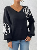 Flower V-Neck Long Sleeve Sweater