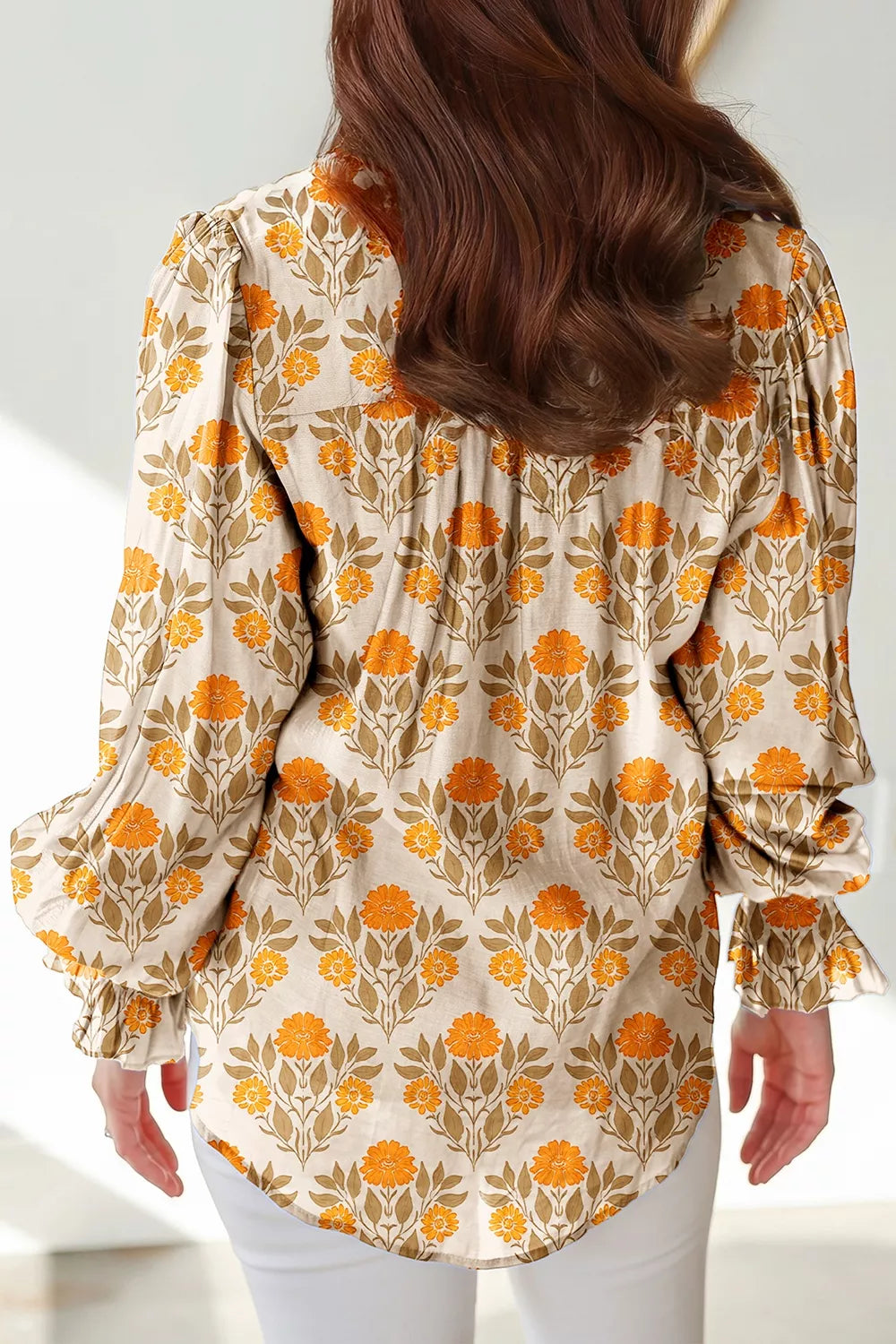 Floral Print V Neck Long Sleeve Top