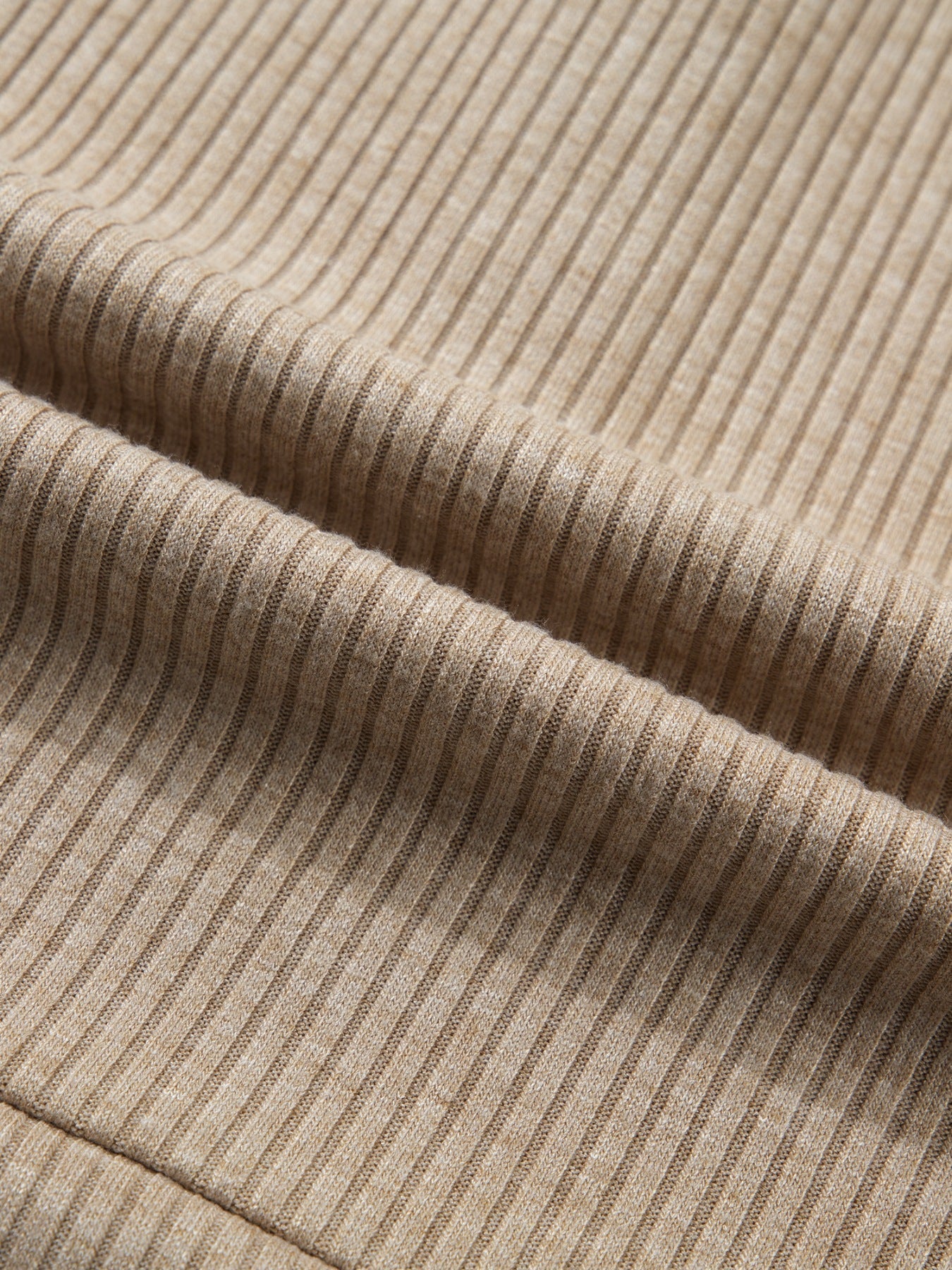 Ribbed Knit Denim Trim Button Detail Top