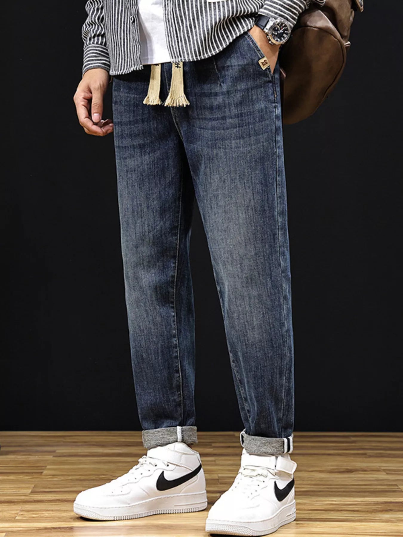 Men's Plus Size Relaxed Fit Drawstring Waist Jeans