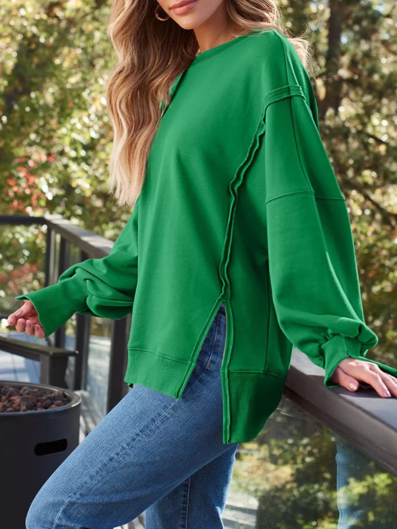 Side Slit Long Sleeve Oversized Sweatshirt
