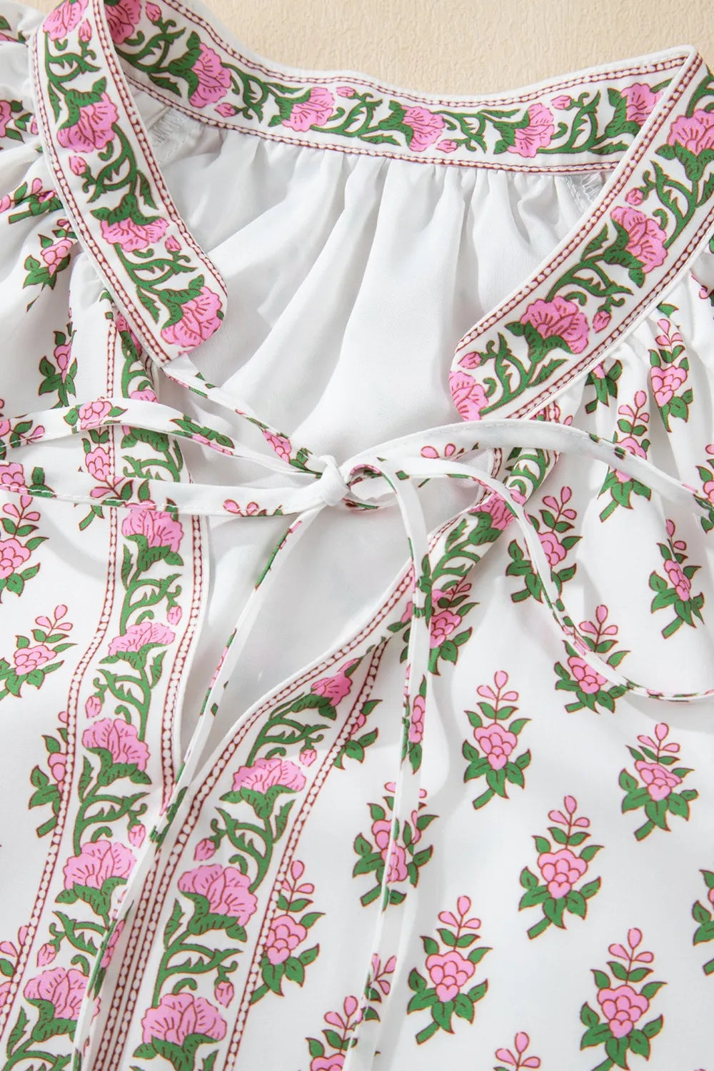 Floral Print Puff Sleeve Tie Neck Ruffled Hem Dress