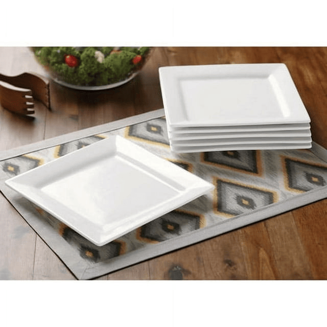 Square Porcelain Salad Plates, White, Set of 6
