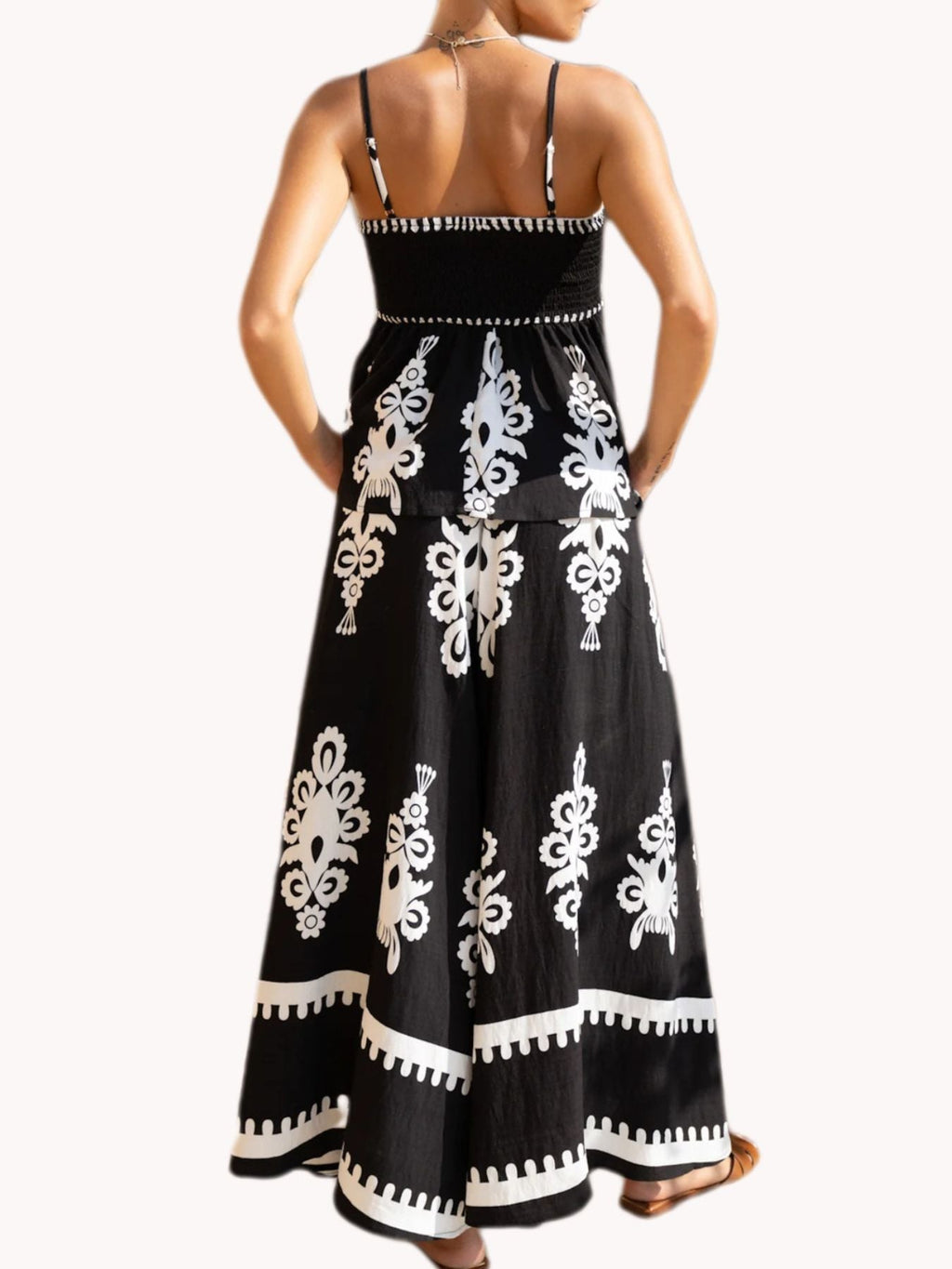 Full Size Printed Cami and Wide Leg Pants Set Plus Size