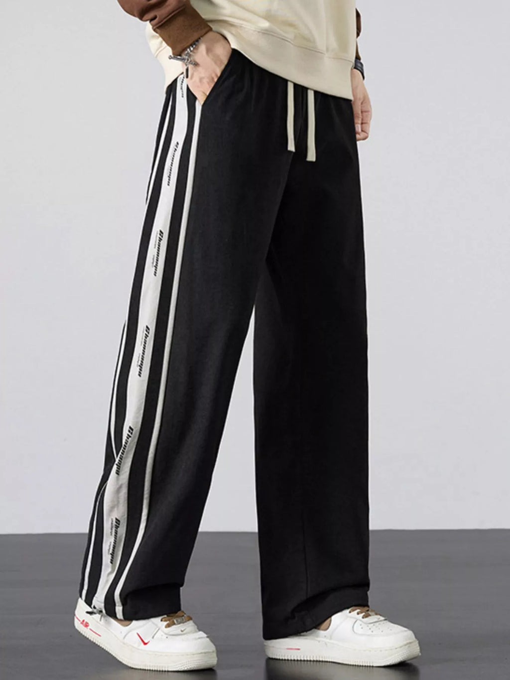 Men's Plus Size Striped Side Loose Fit Casual Pants