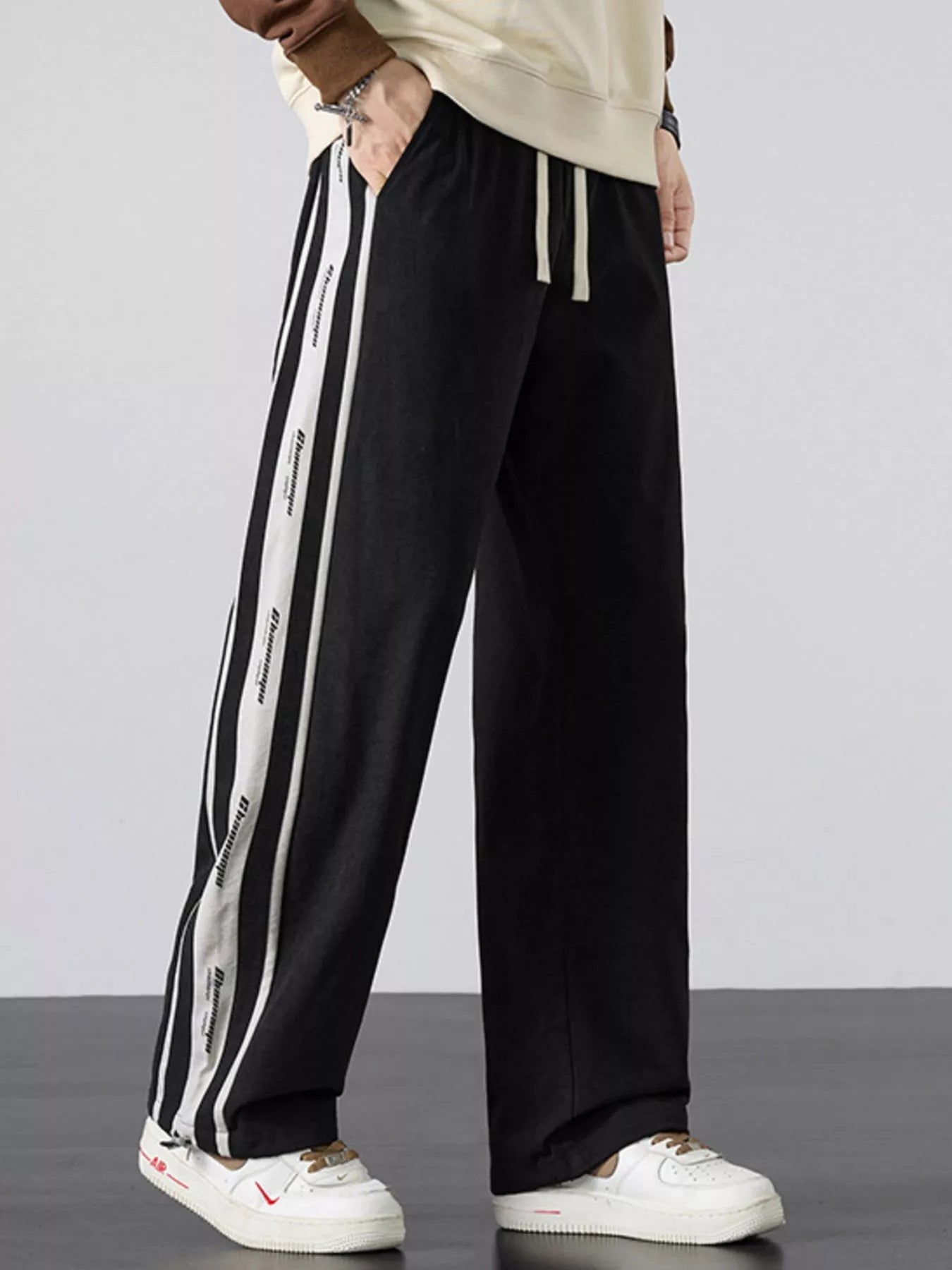 Men's Plus Size Striped Side Loose Fit Casual Pants