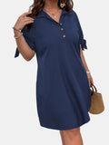 Button Detail Shift Dress with Tie Sleeves