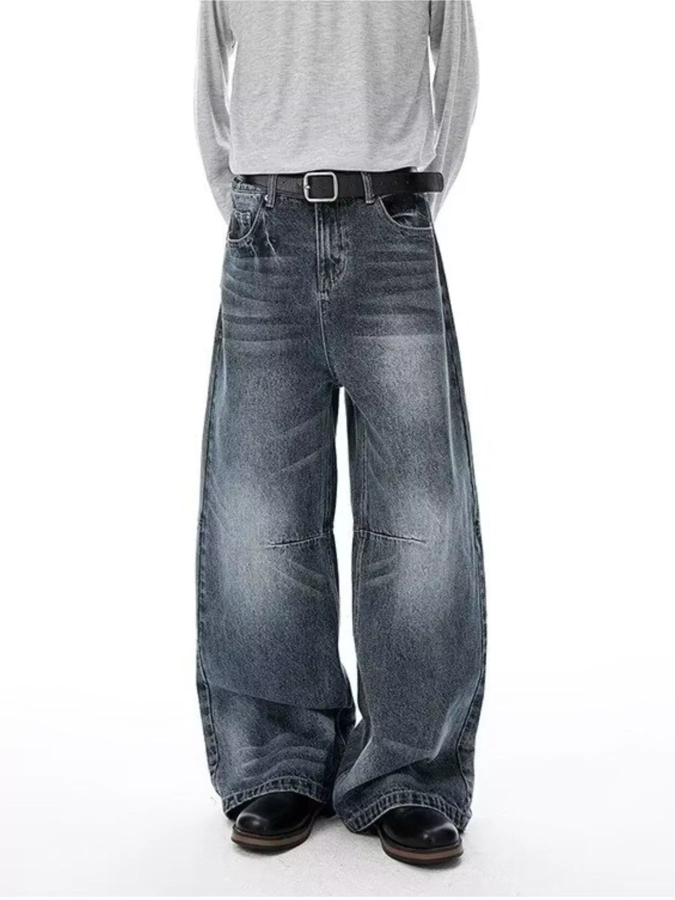 Men's Full Size Vintage Wash Wide Leg Jeans Plus Size