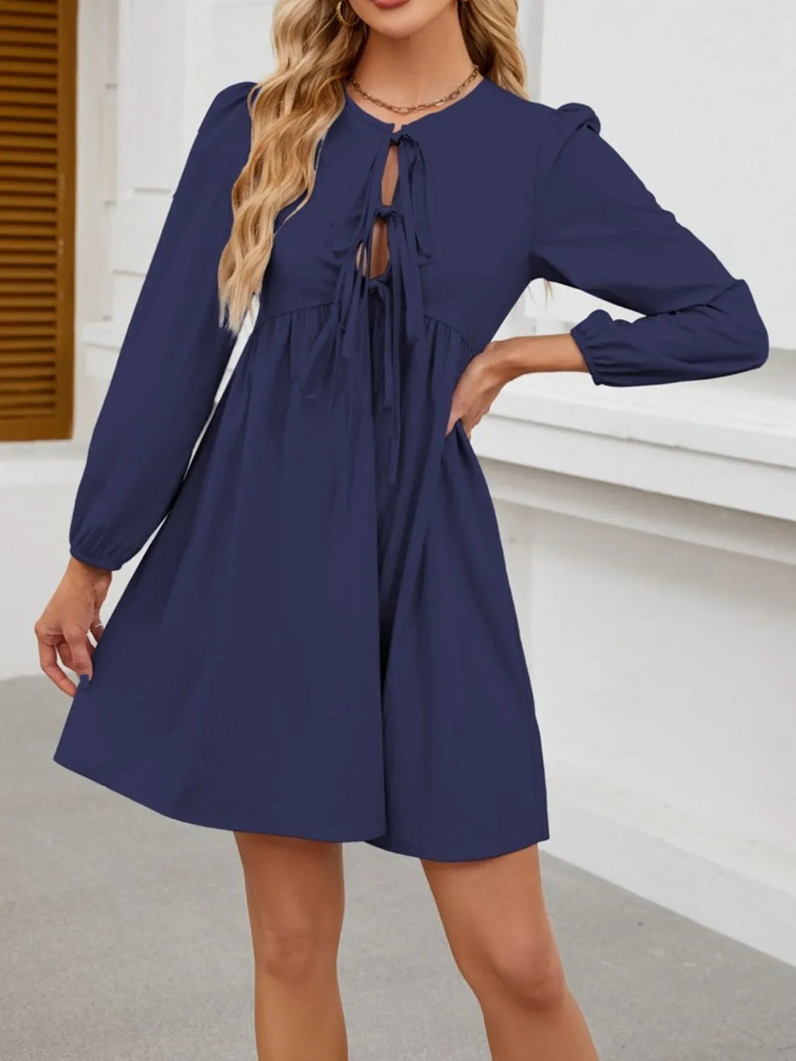 Tie Front Long Sleeve Mini Dress