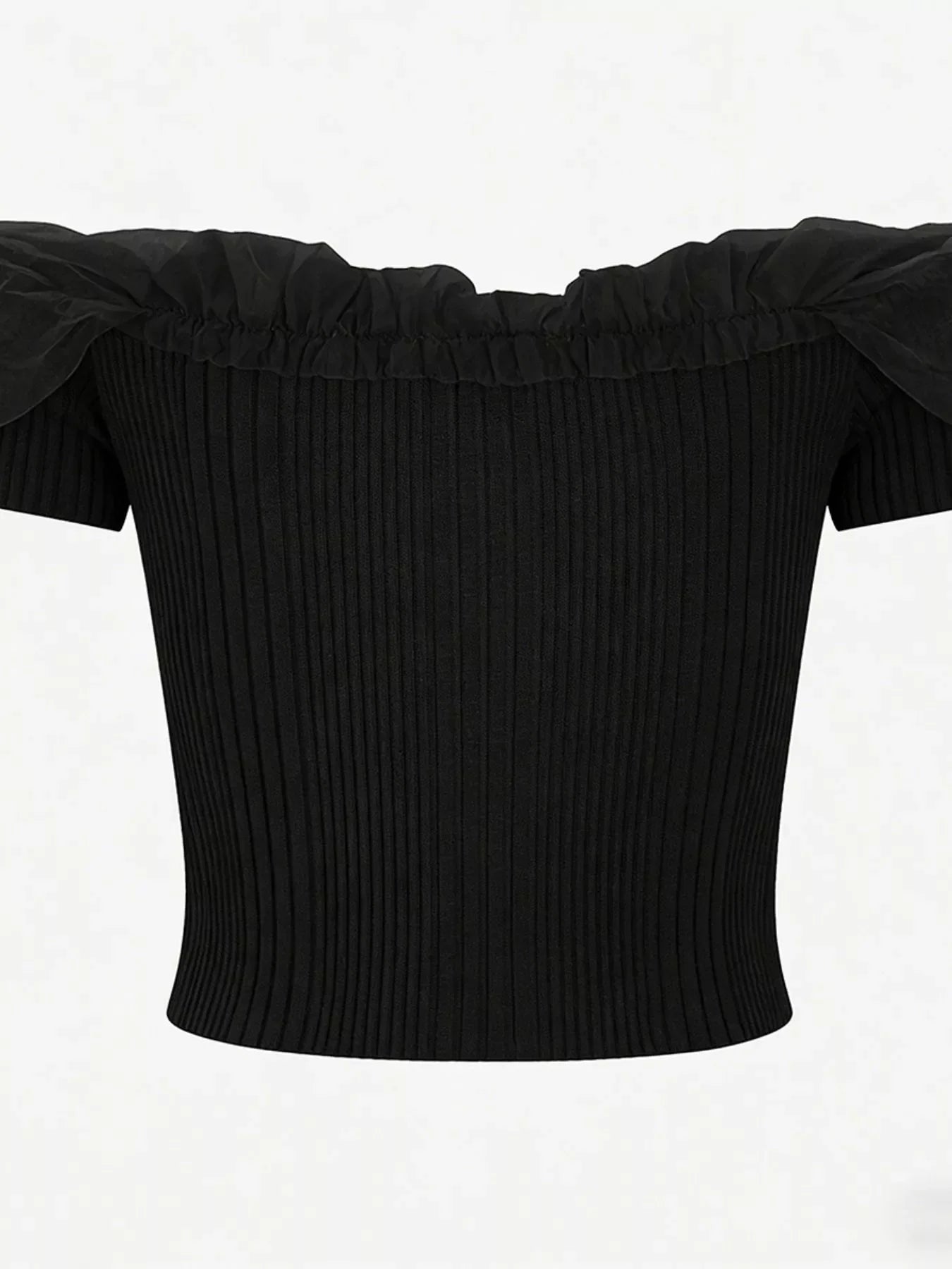 Ribbed Knit Off-Shoulder Ruffle Trim Top