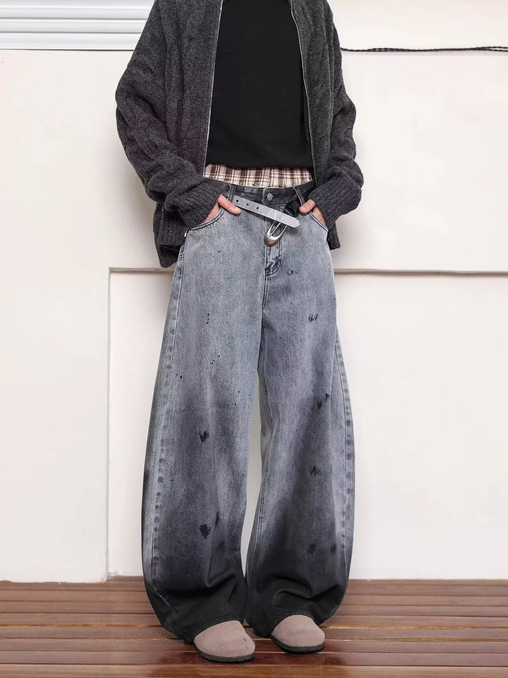 Men's Full Size Washed Wide Leg Jeans Plus Size