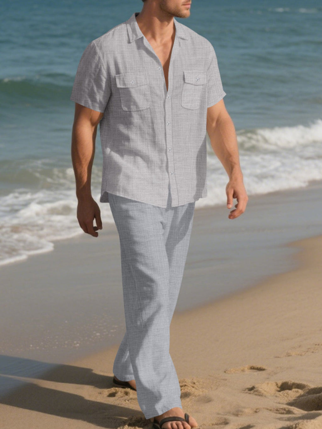 Men's Full Size Casual Button Up Shirt and Pants Set Plus Size