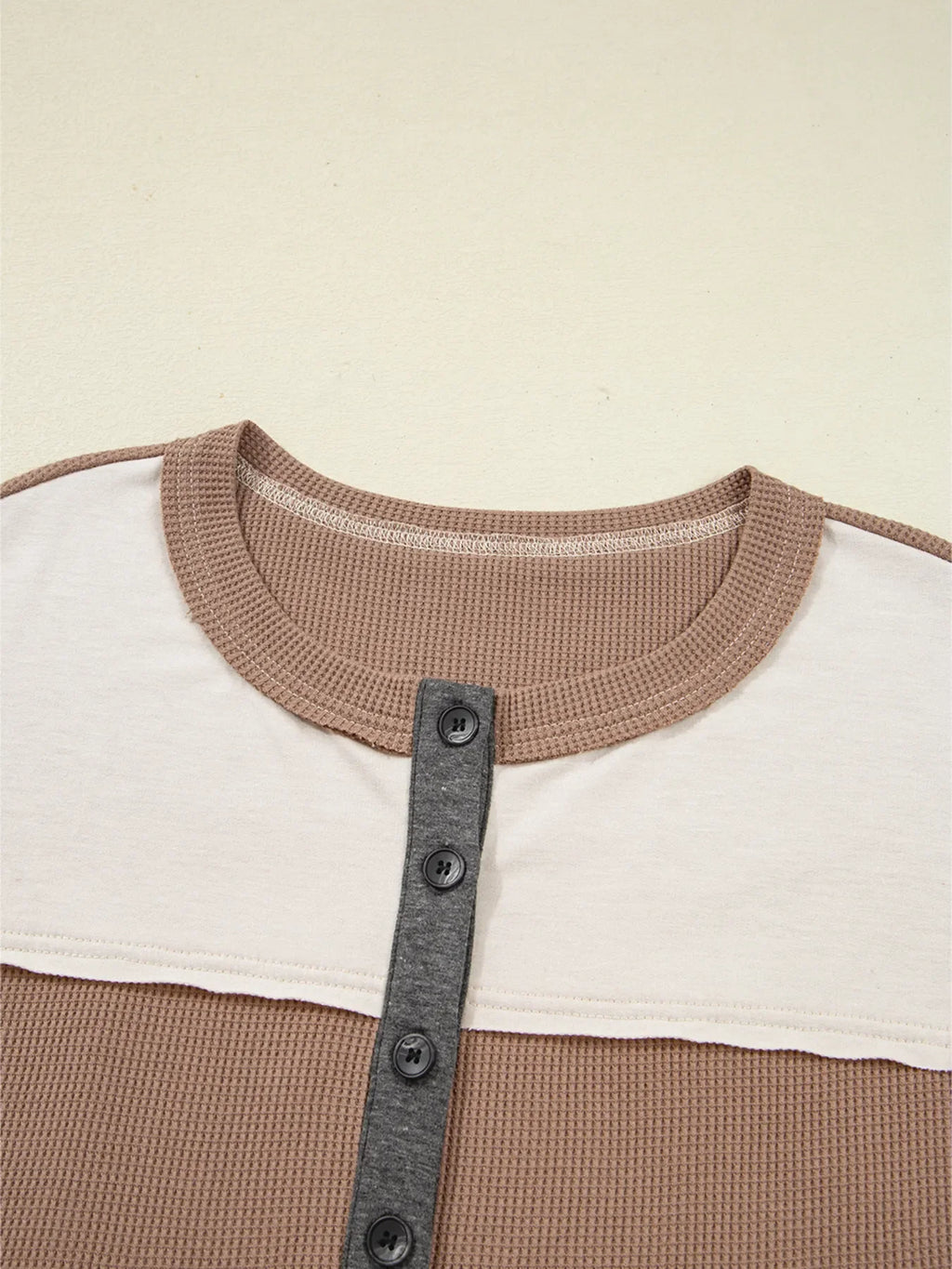 Color Block Waffled Loose Henley Top