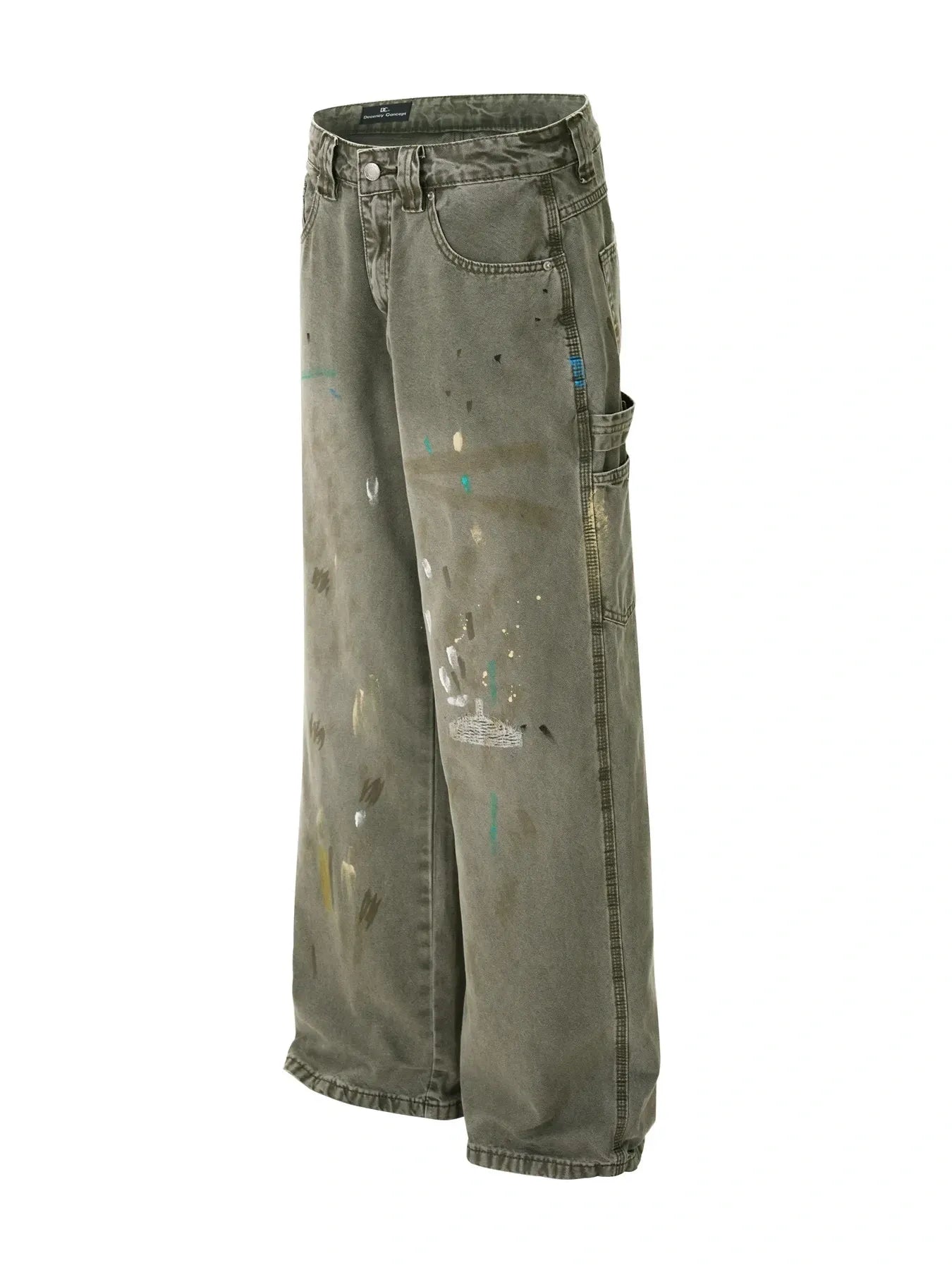 Men's Vintage Washed Paint Splatter Wide Leg Jeans