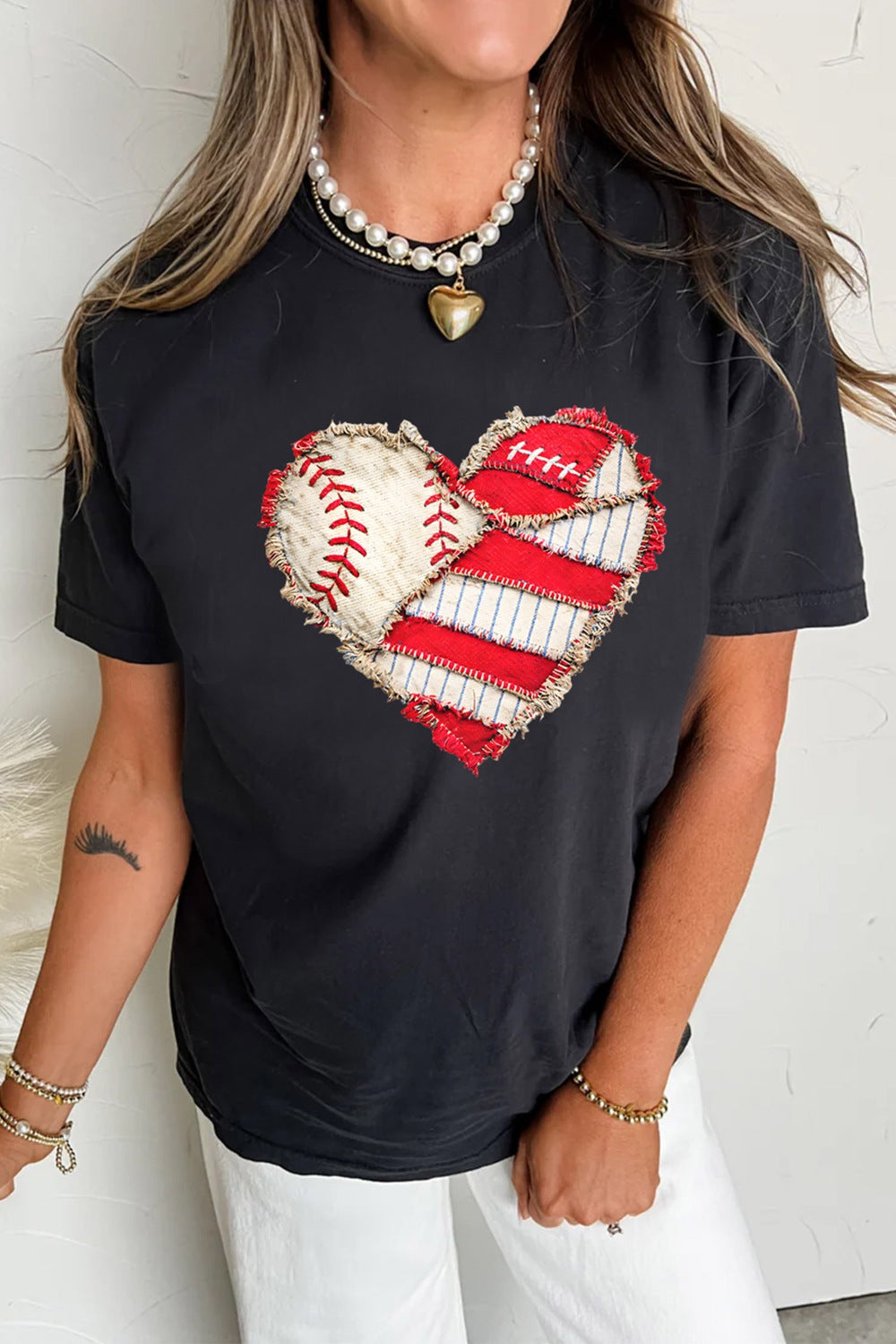 Baseball Distressed Heart Short Sleeve T Shirt