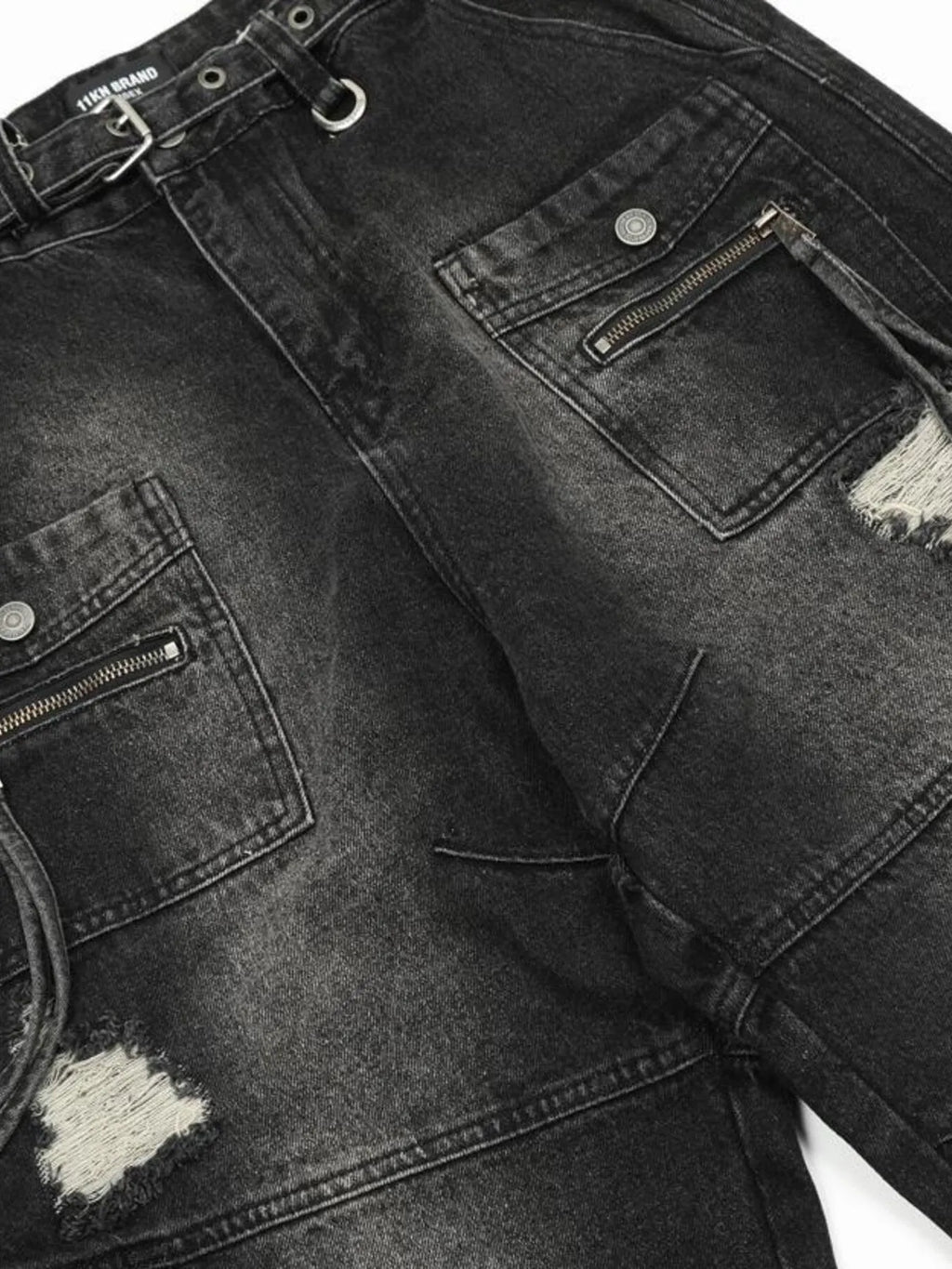 Men's Distressed Cargo Wide Leg Jeans