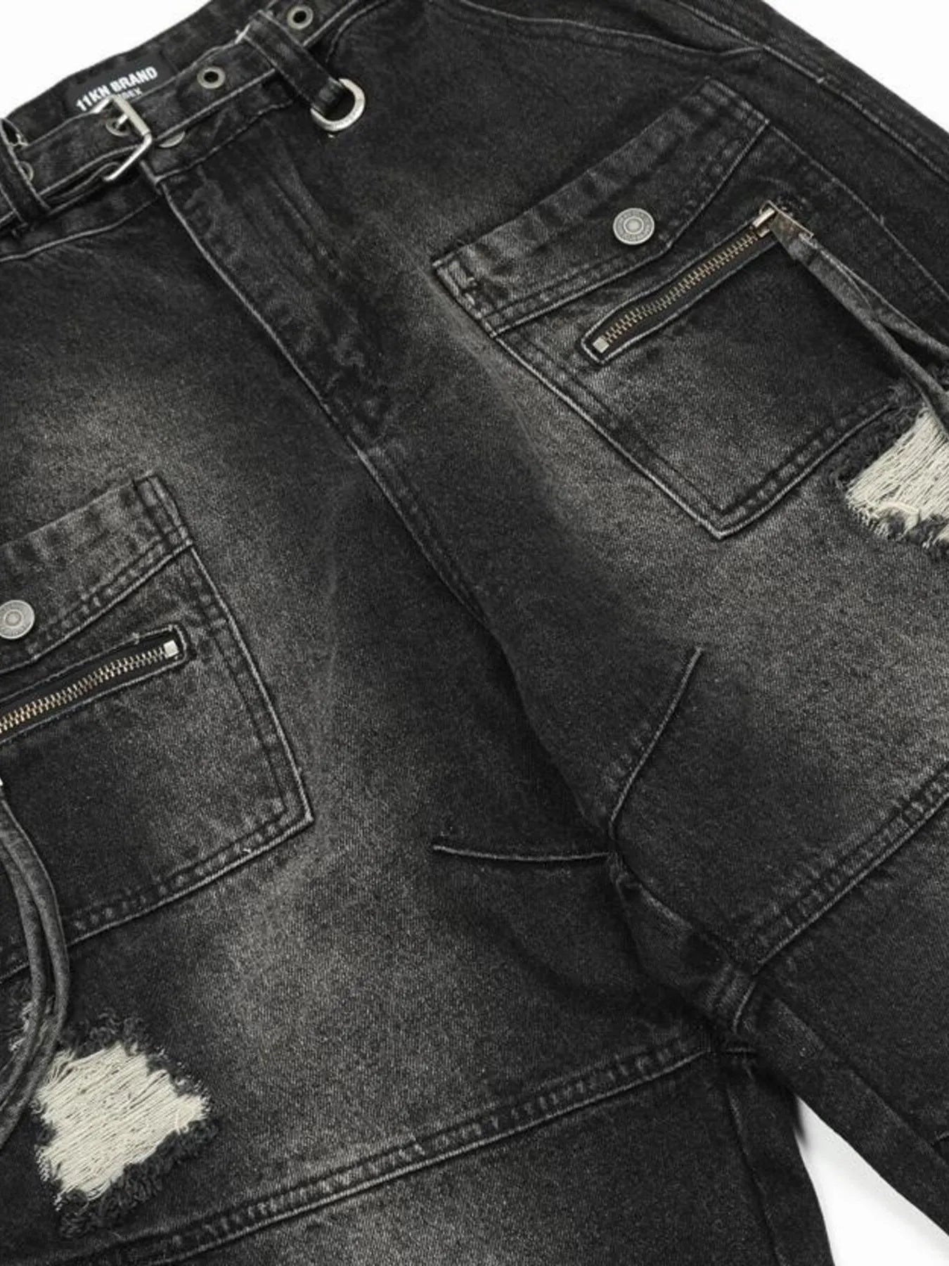 Men's Distressed Cargo Wide Leg Jeans
