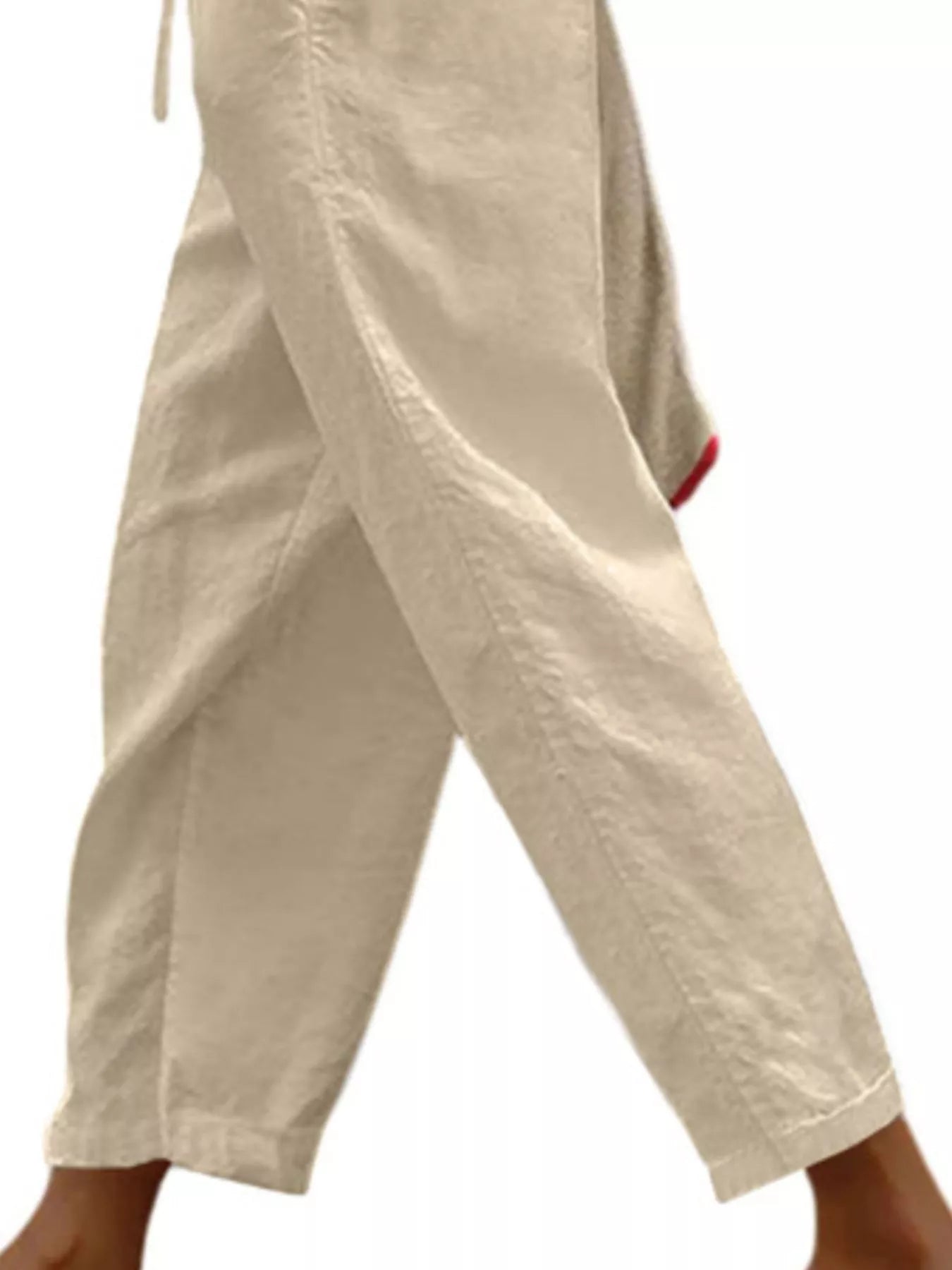 Casual Linen Drawstring Cropped Pants