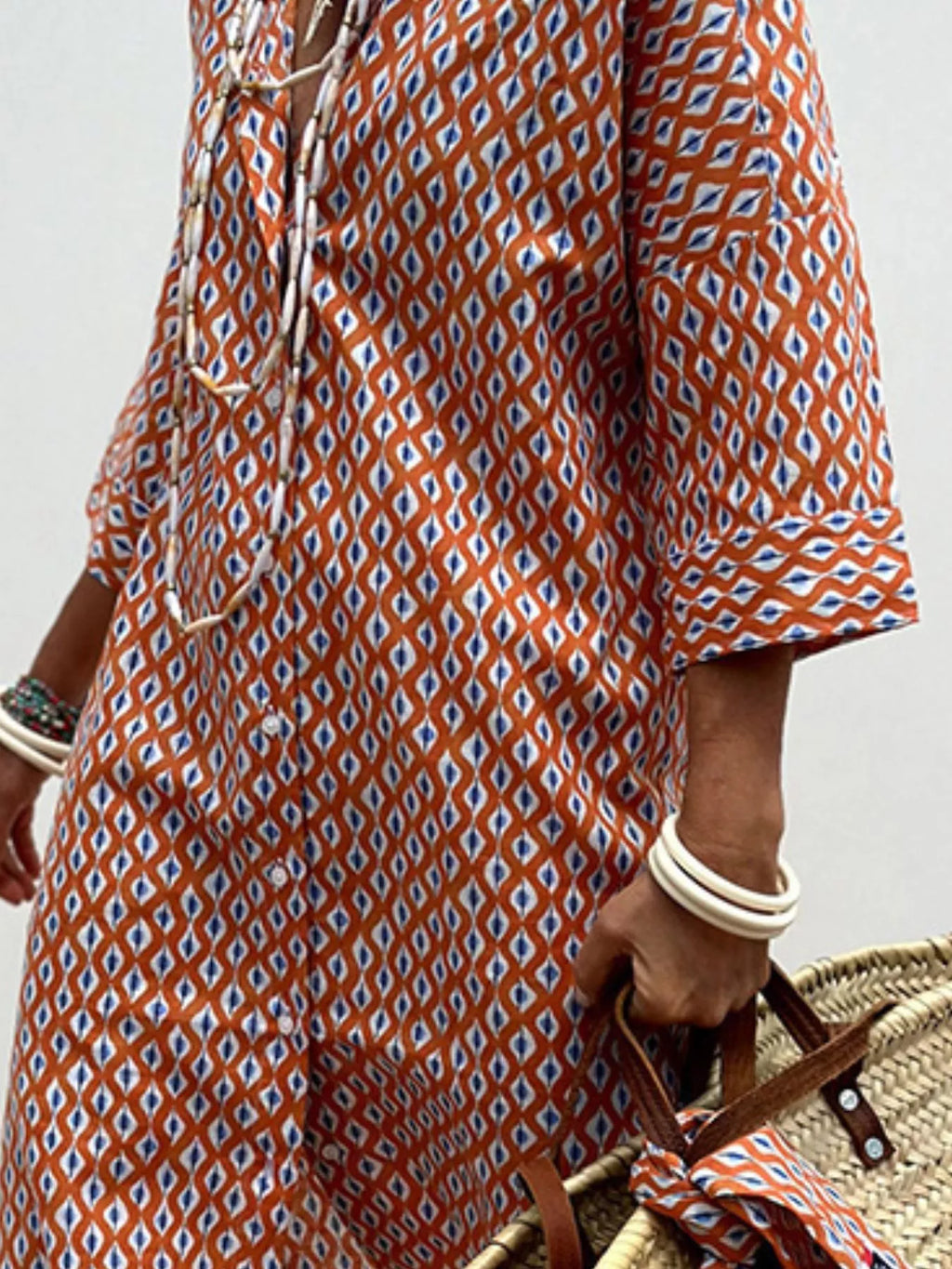 Full Size Printed Button-Down Midi Dress Plus Size