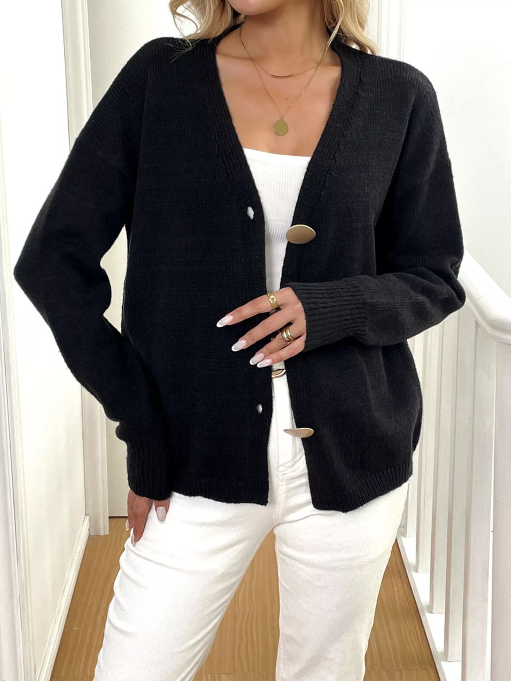 Button-Down V-Neck Cardigan