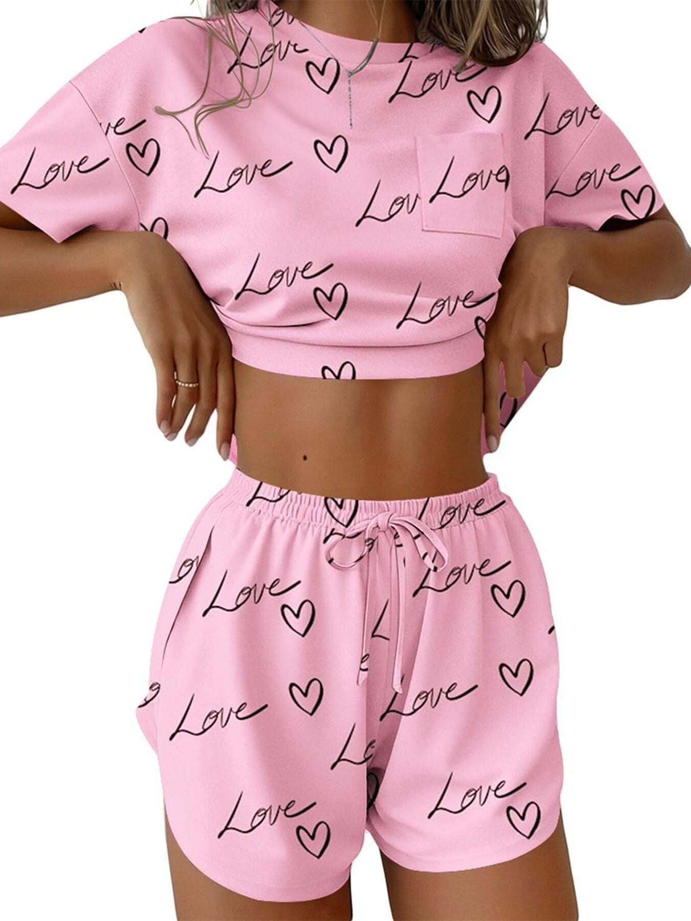 Printed Round Neck Tee and Shorts Set