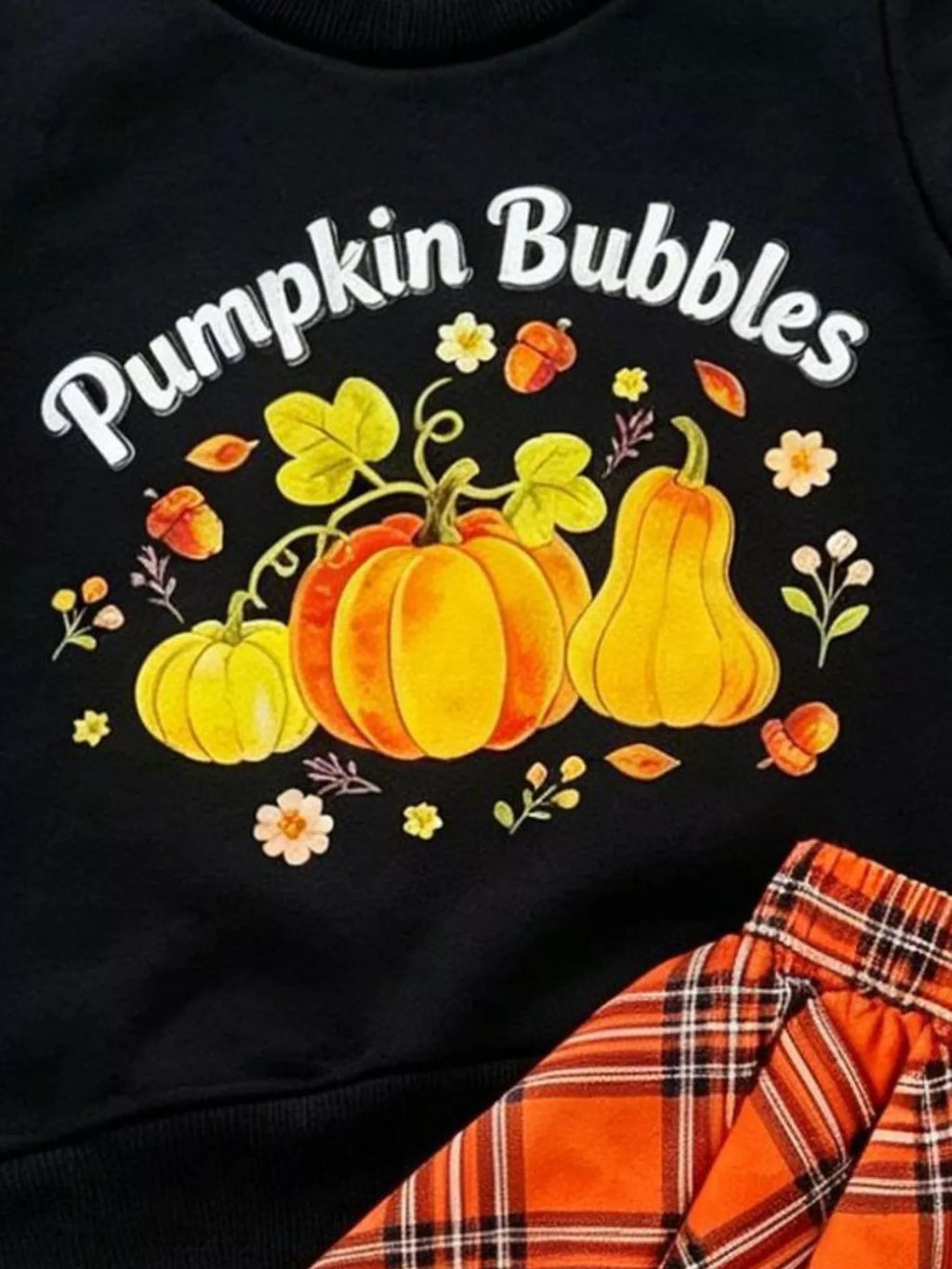 Children's Pumpkin Bubbles Graphic Top and Skirt Outfit Set