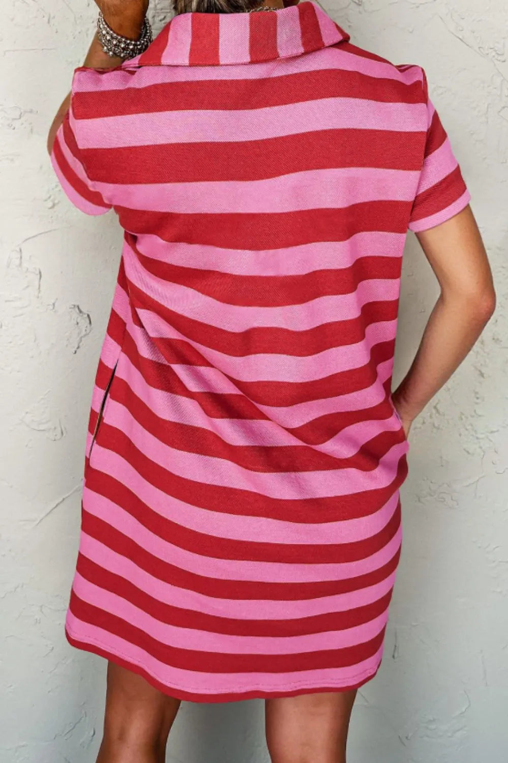 Casual Striped Polo Collar T-Shirt Dress