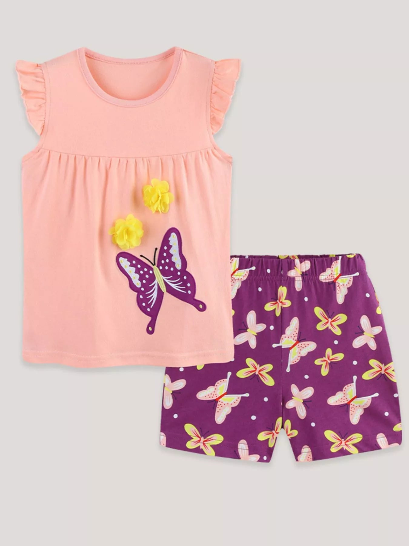 Children's Butterfly Ruffle Sleeve Top & Shorts Set