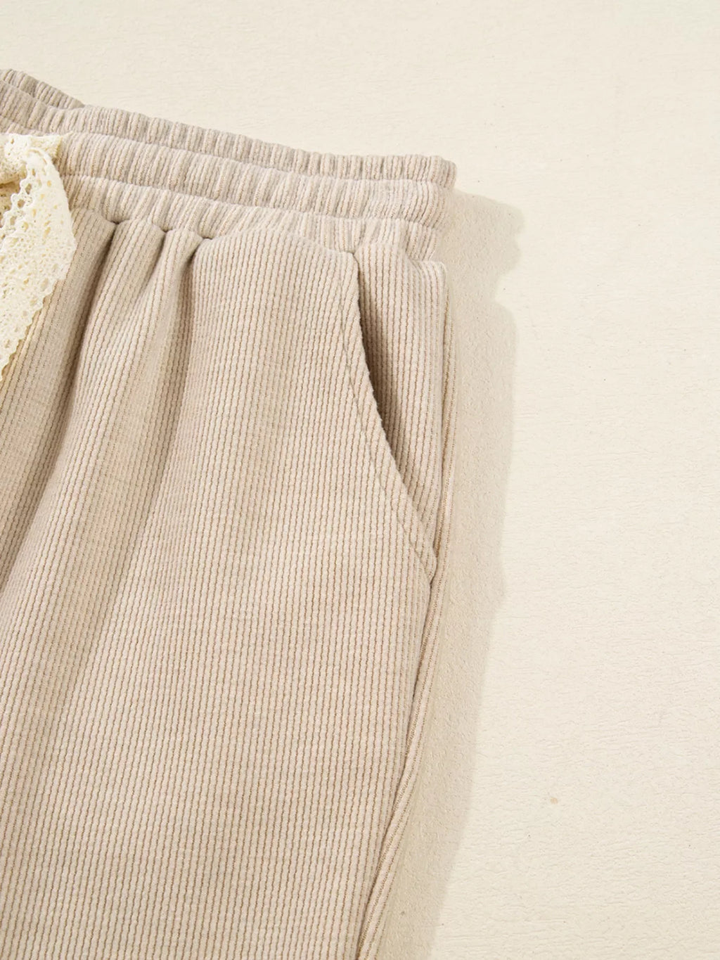 Lace Drawstring Hoodie and High Waist Pants Set
