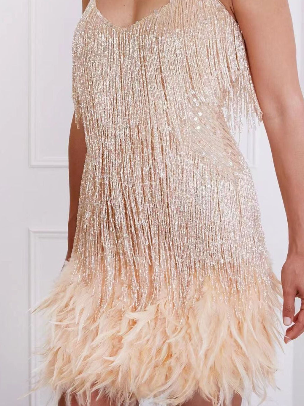 Full Size Sequin Fringe V-Neck Mini Dress Plus Size