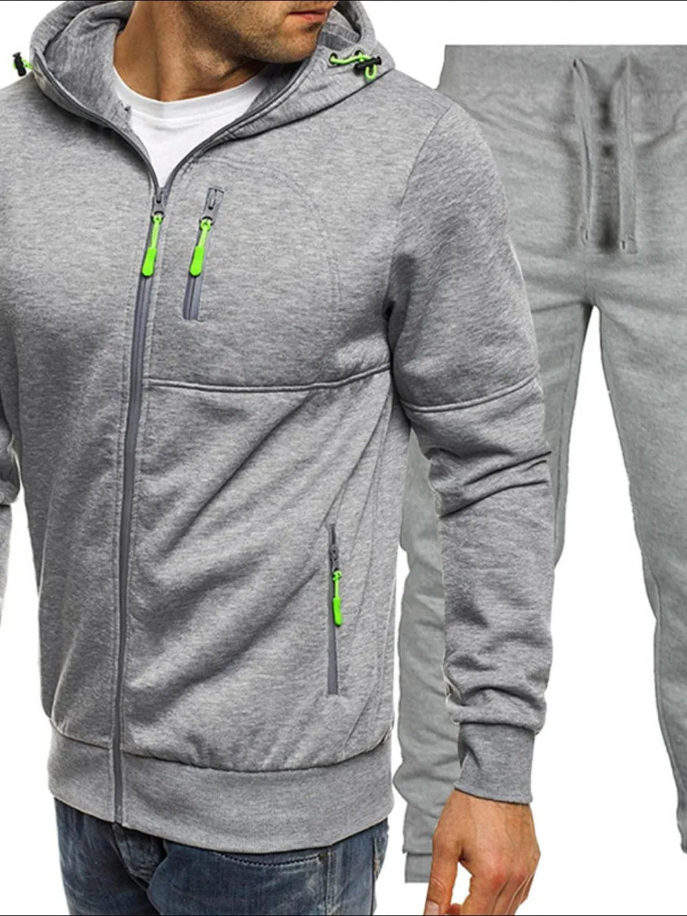 Men's Plus Size Zip Up Hooded Top and Pants Set