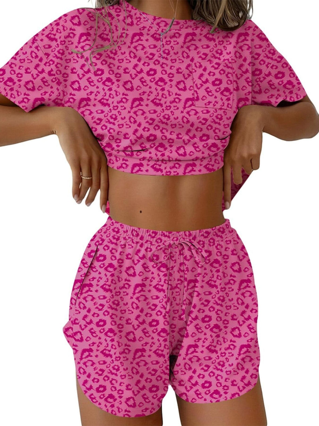 Printed Round Neck Tee and Shorts Set