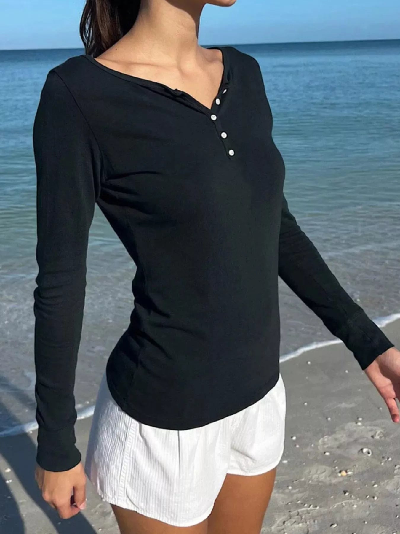Striped Long Sleeve Henley T-Shirt