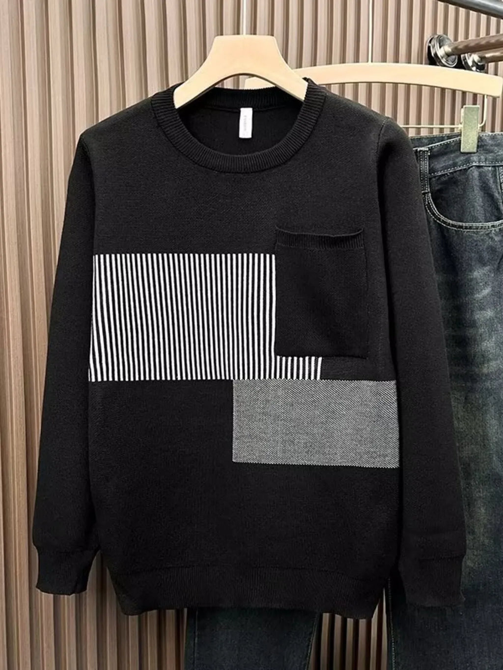 Men's Striped Round Neck Long Sleeve Sweater