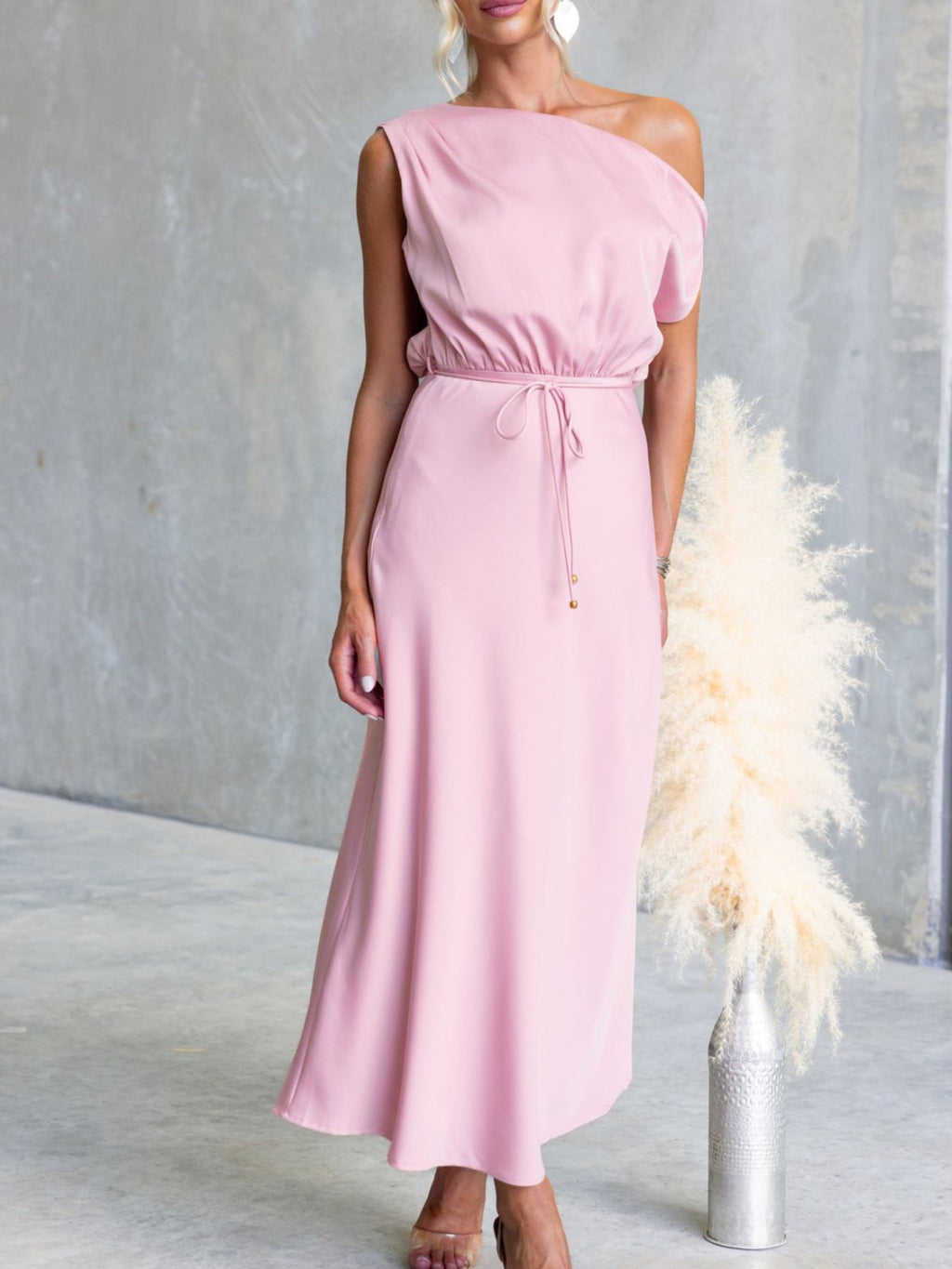 One-Shoulder Tied Midi Dress