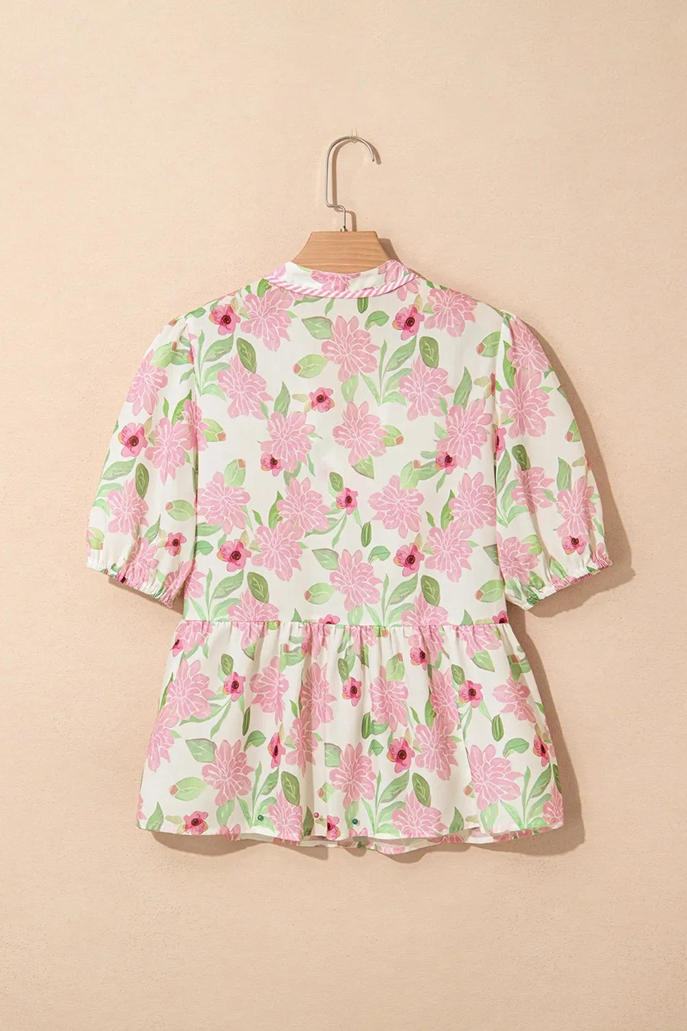 Printed Tie Neck Short Sleeve Blouse