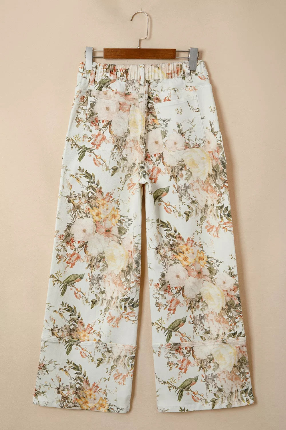 Vintage Style Floral Print High Waist Wide Leg Jeans