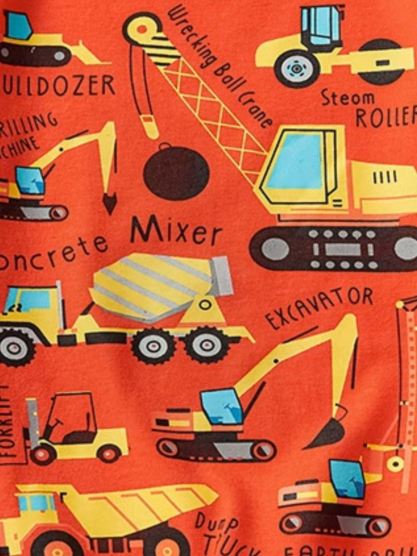 Children's Construction Vehicle Crew Neck Short Sleeve T-Shirt