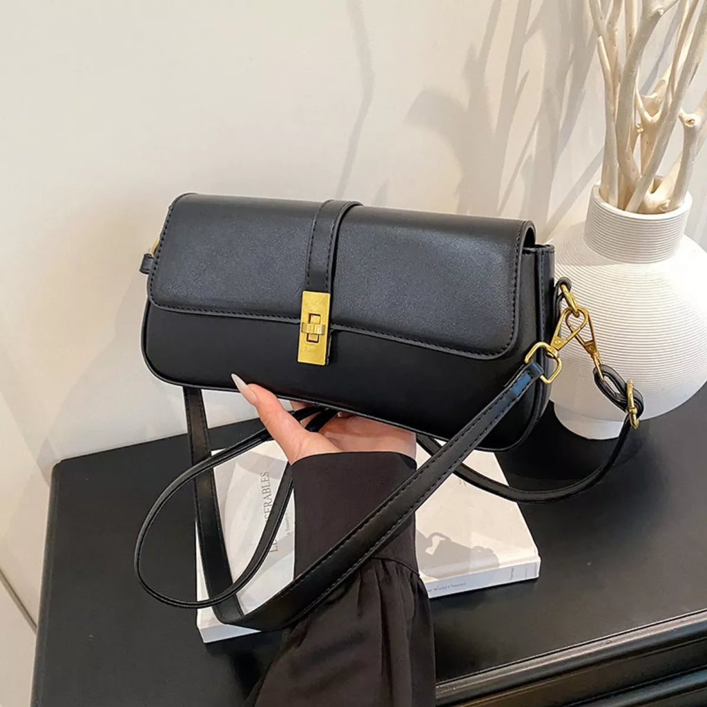 Rectangular Crossbody Bag with Golden Buckle