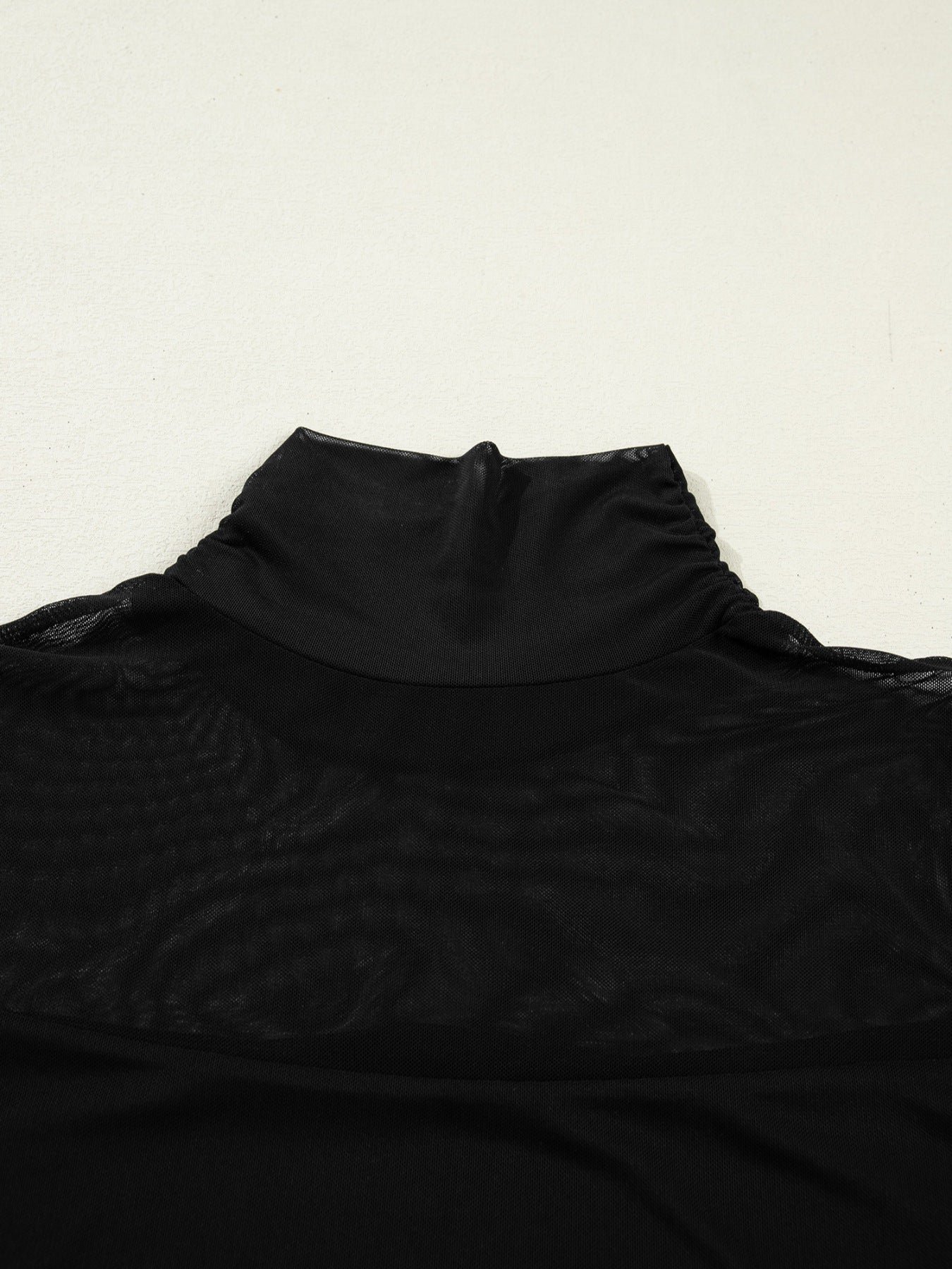 Sheer Mesh Patchwork High Neck Long Sleeve Top
