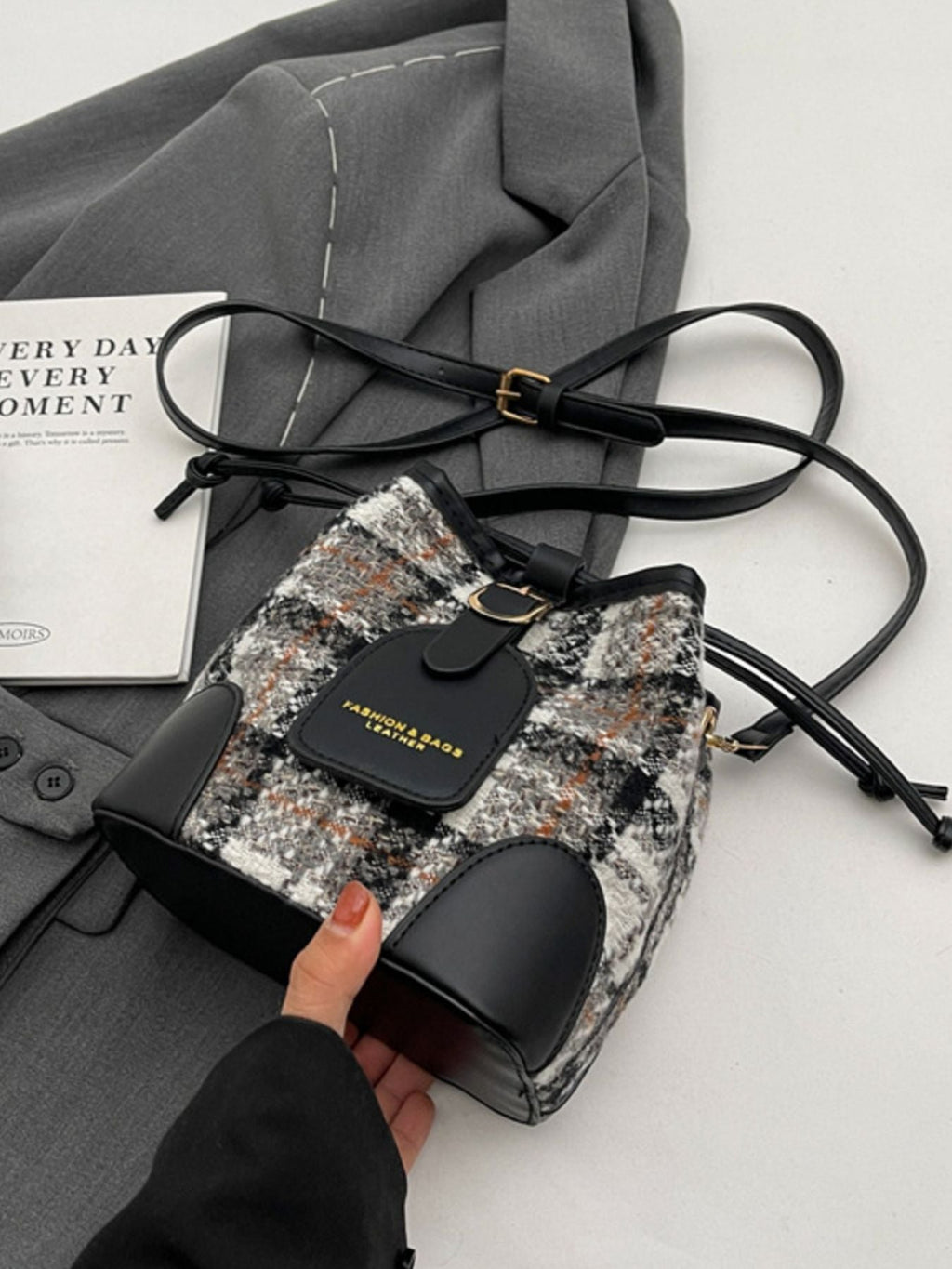 Plaid Bucket Crossbody Bag