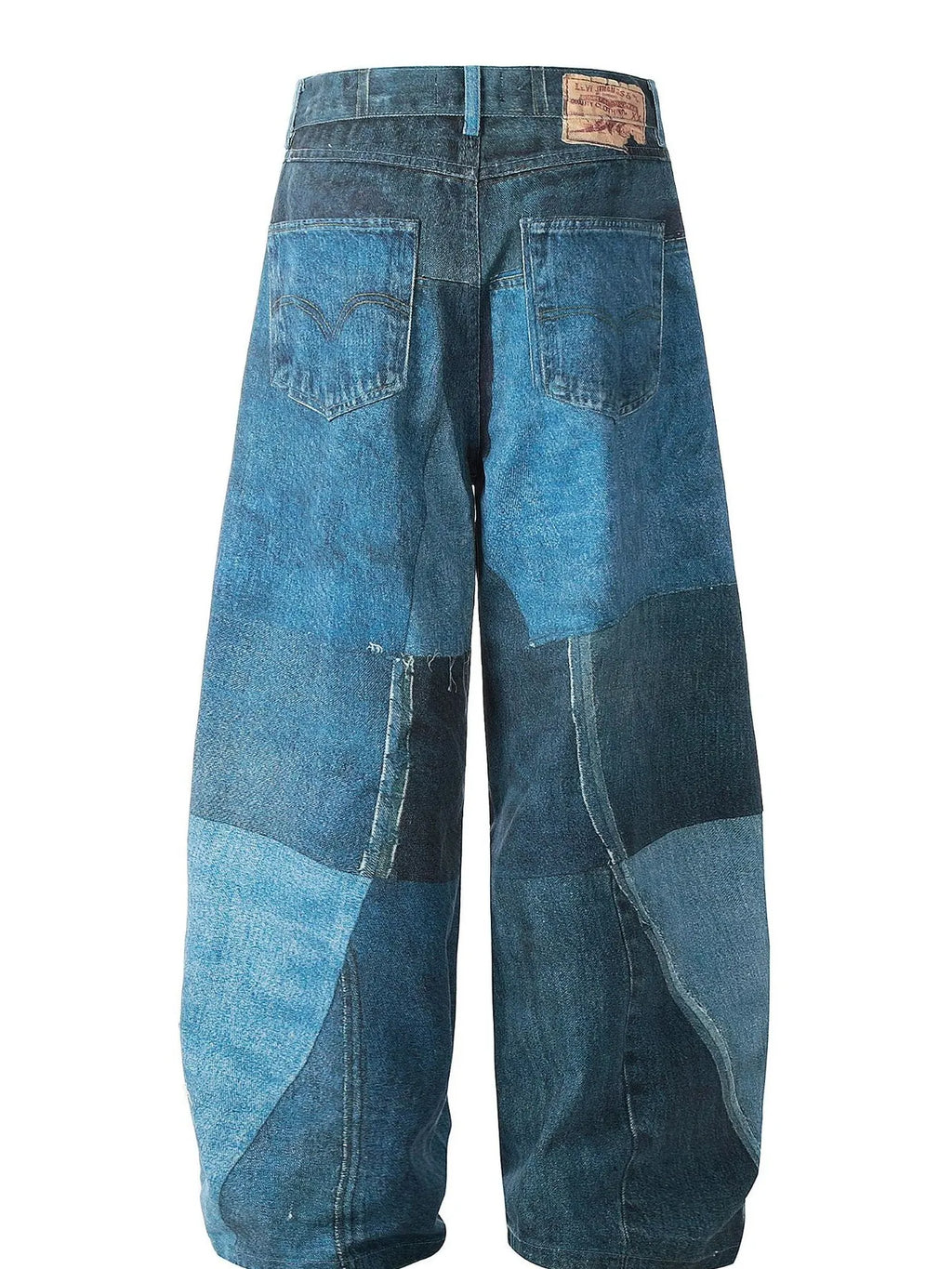 Men's Washed Patchwork Wide Leg Curved Jeans