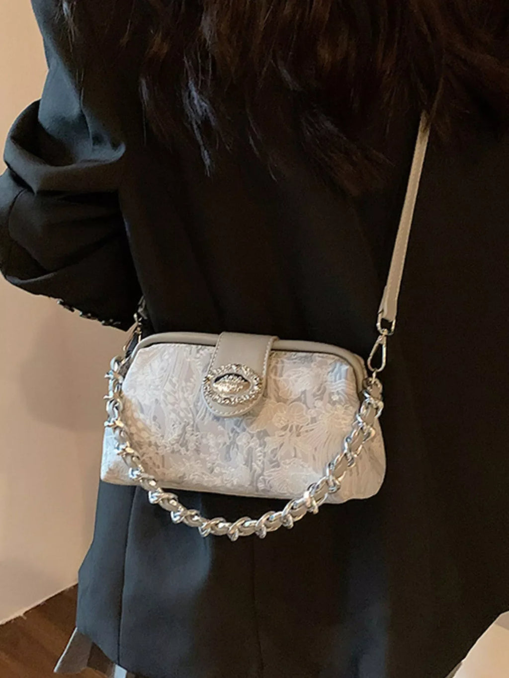 Embroidered Chain Crossbody Bag