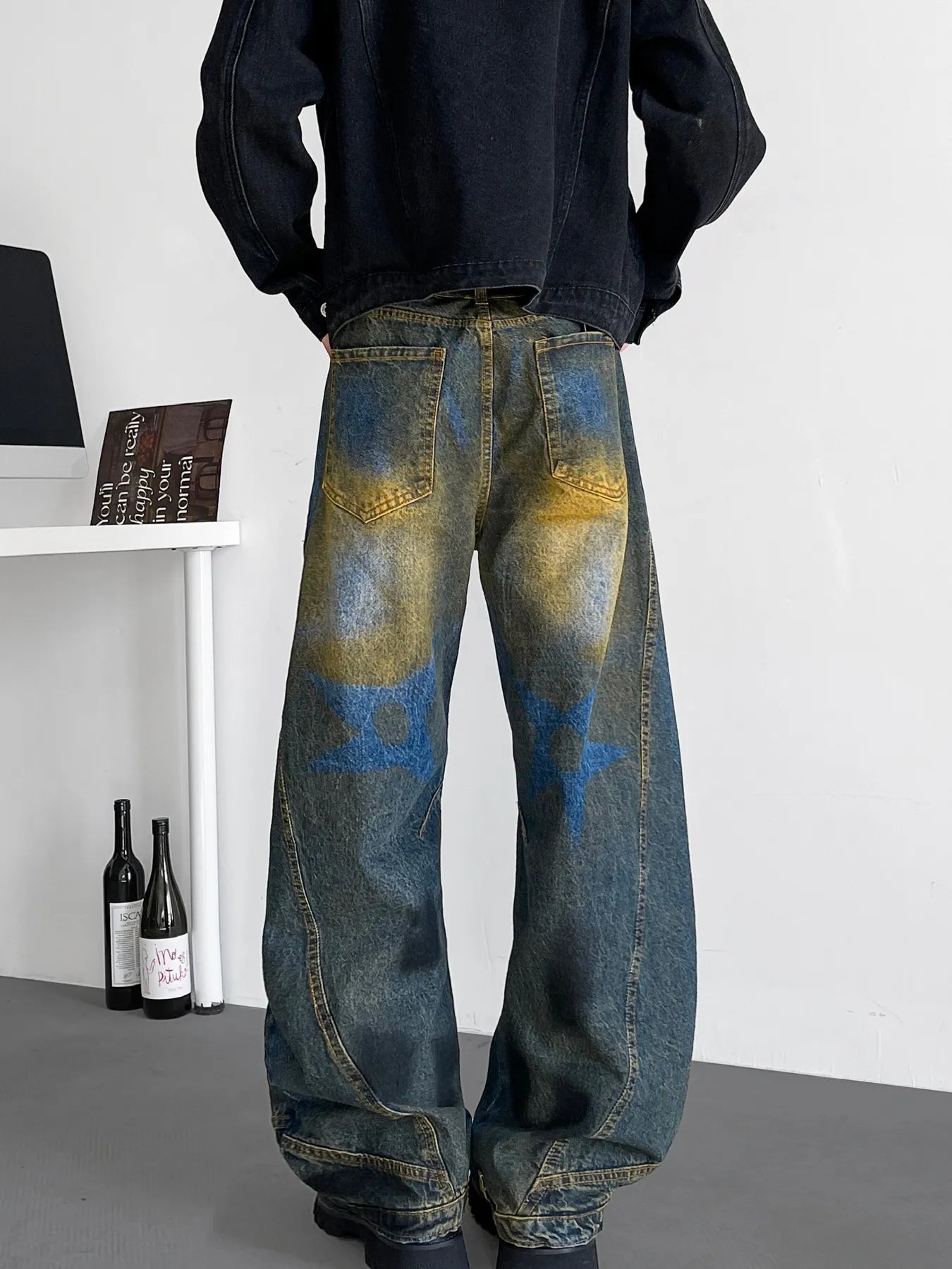 Men's Full Size Wash Wide Leg Jeans Plus Size