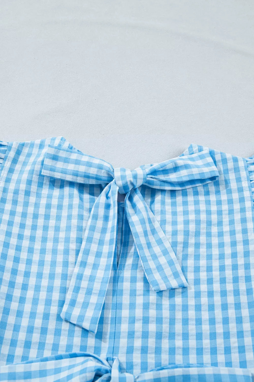 Knot Back Ruffled Short Sleeve Gingham Maxi Dress