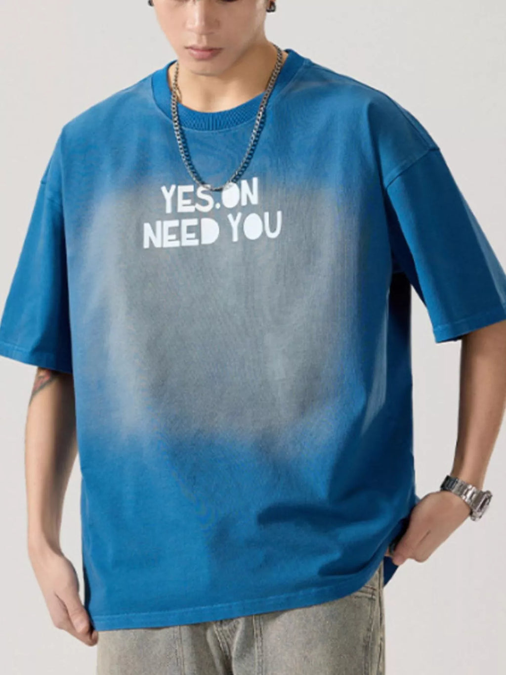 Men's Full Size Letter Round Neck Short Sleeve T-Shirt Plus Size