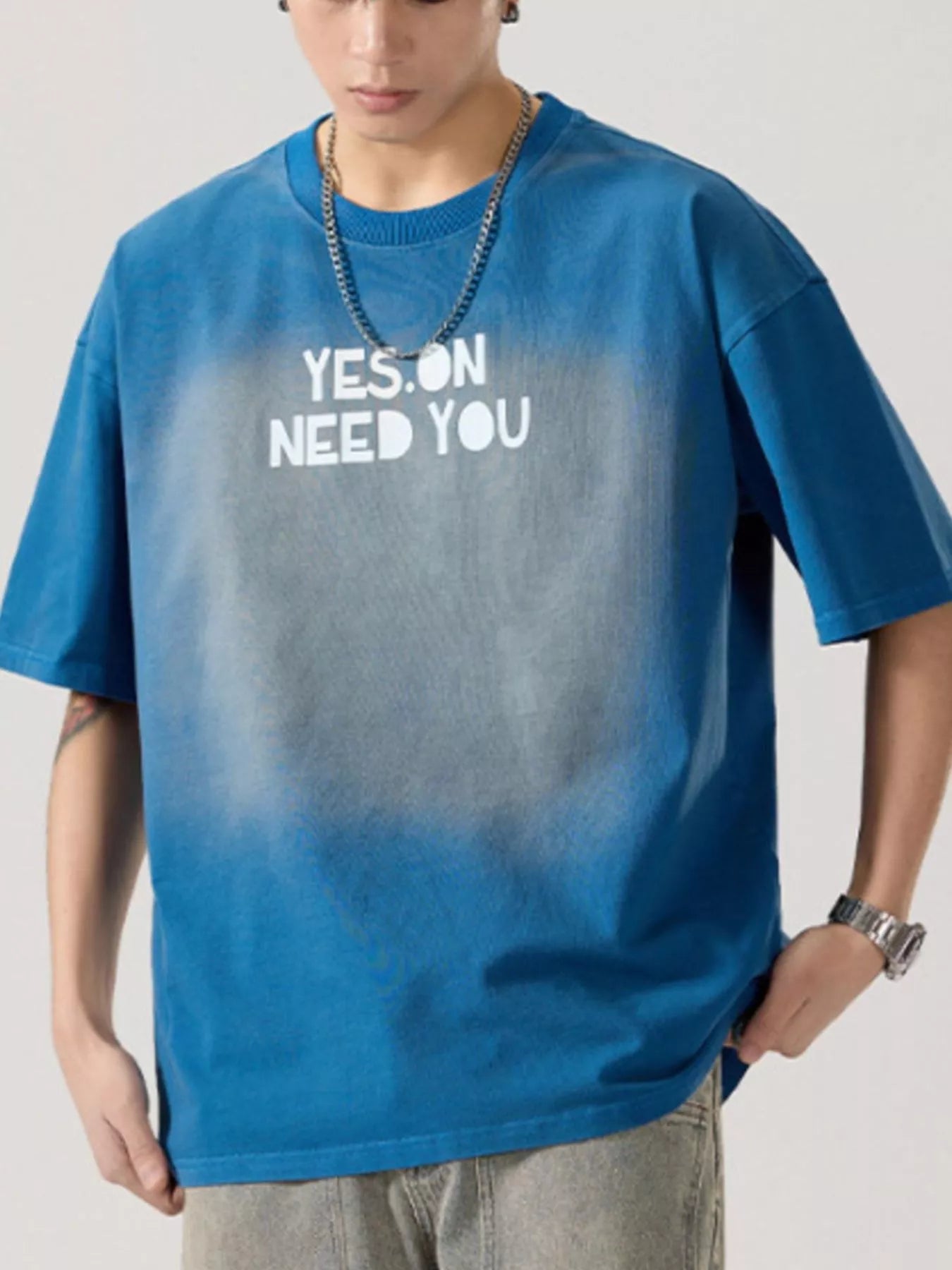 Men's Full Size Letter Round Neck Short Sleeve T-Shirt Plus Size