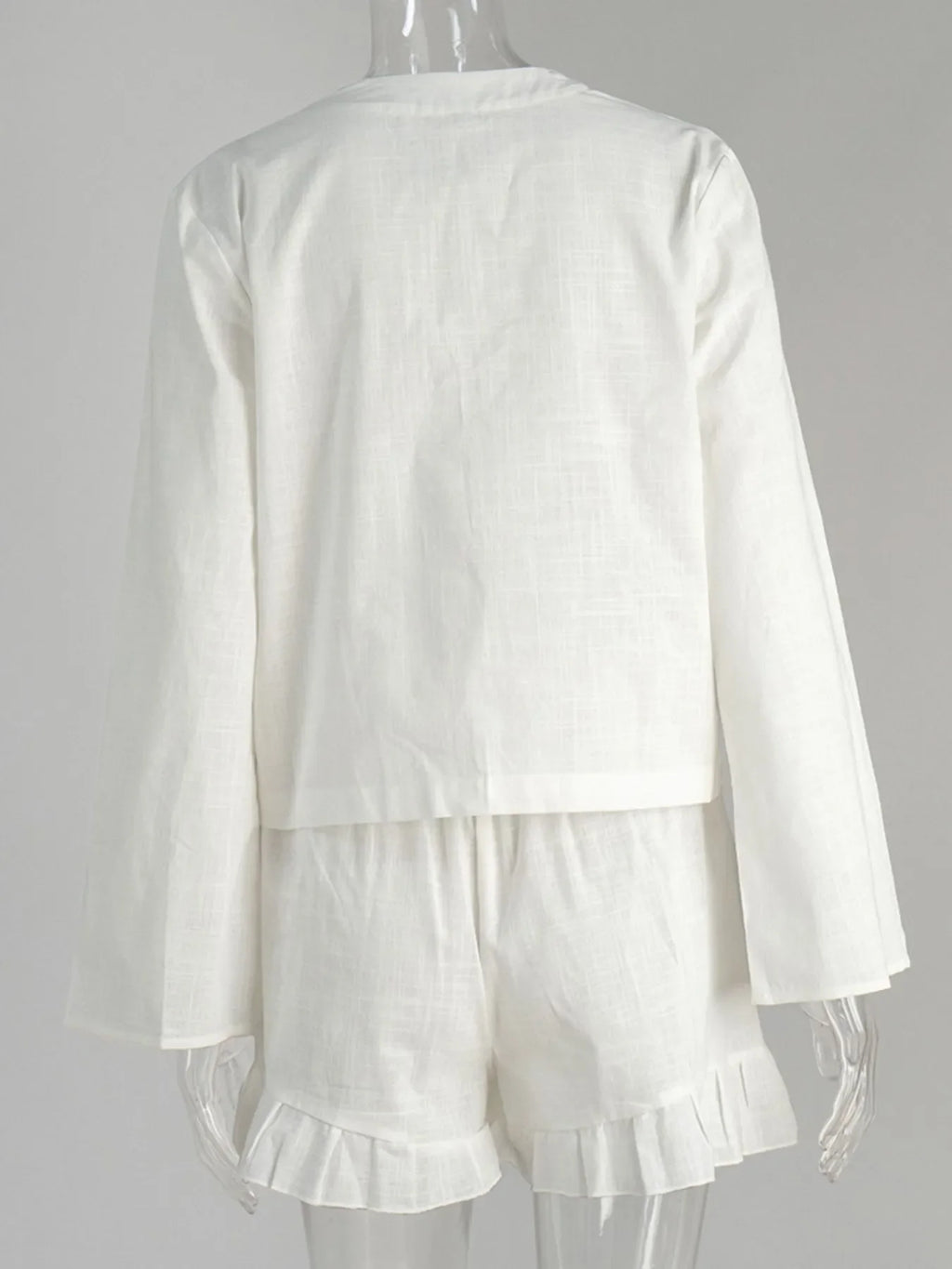 Tie Front Long Sleeve Top and Shorts Set